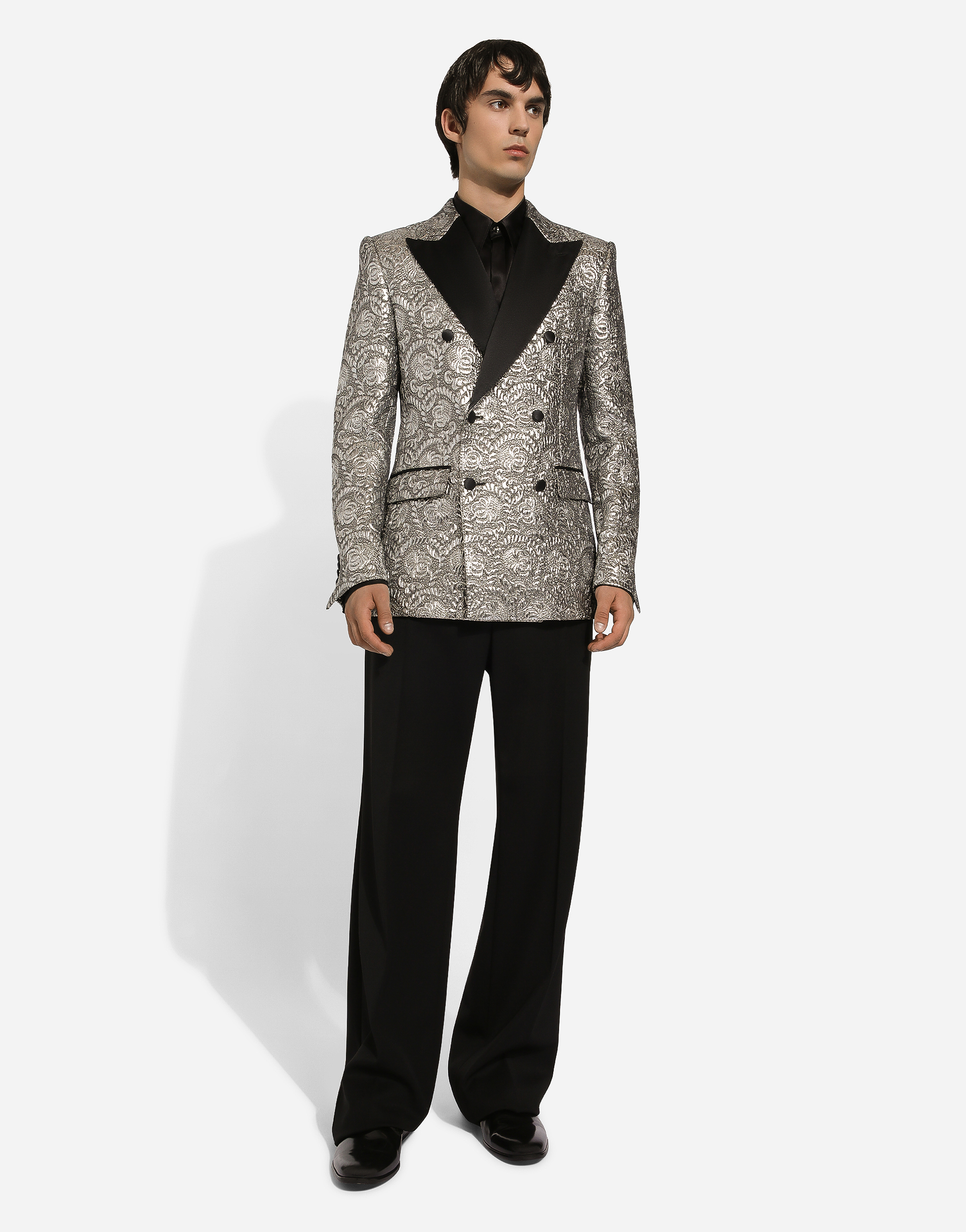 Dolce & Gabbana Silk Satin Martini-fit Shirt In Black