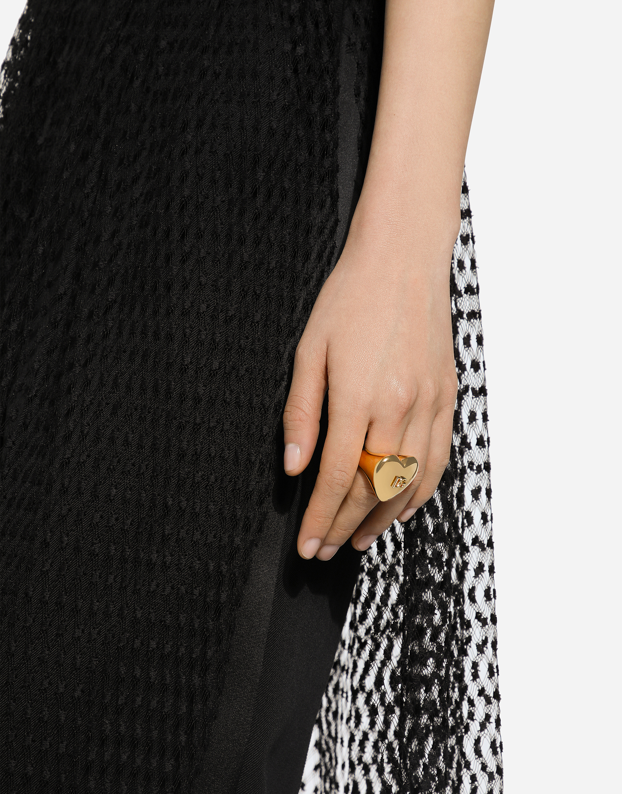 Dolce & Gabbana Heart Ring With Embossed Dg Logo In Gold