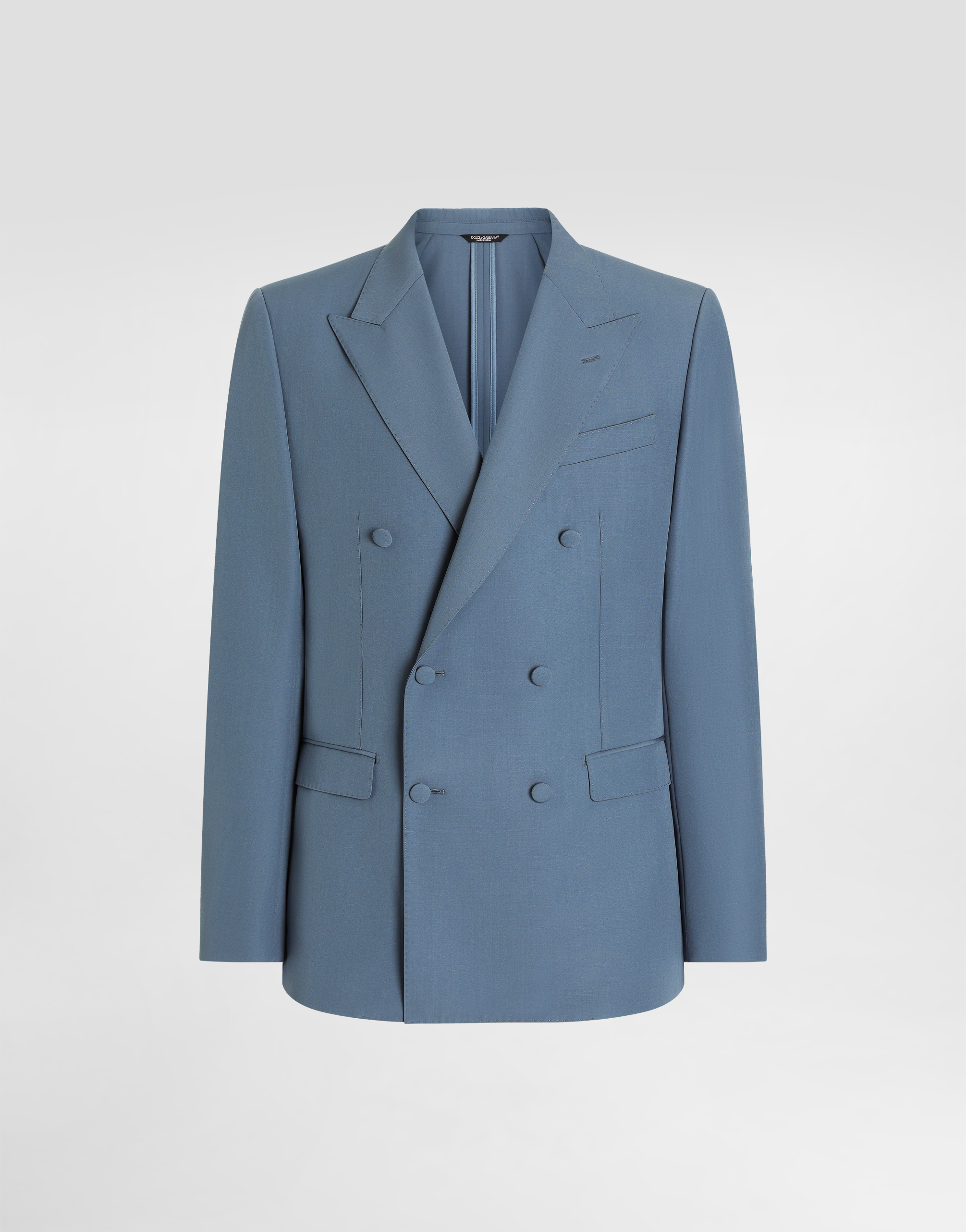 Double-breasted wool poplin jacket in Azure for Men | Dolce&Gabbana®