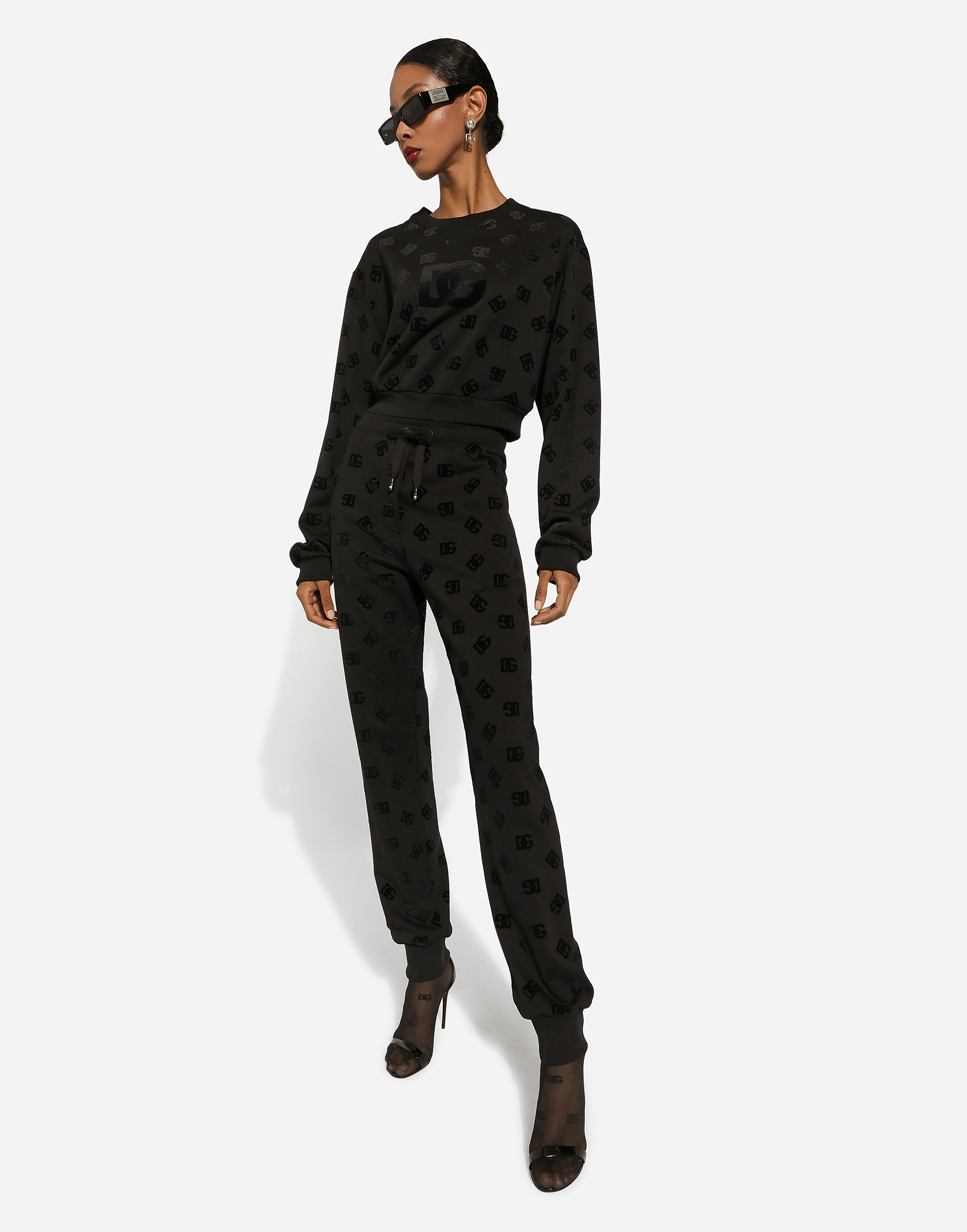 Shop Dolce & Gabbana Jersey Sweatshirt With Flocked Dg Logo Print In Black