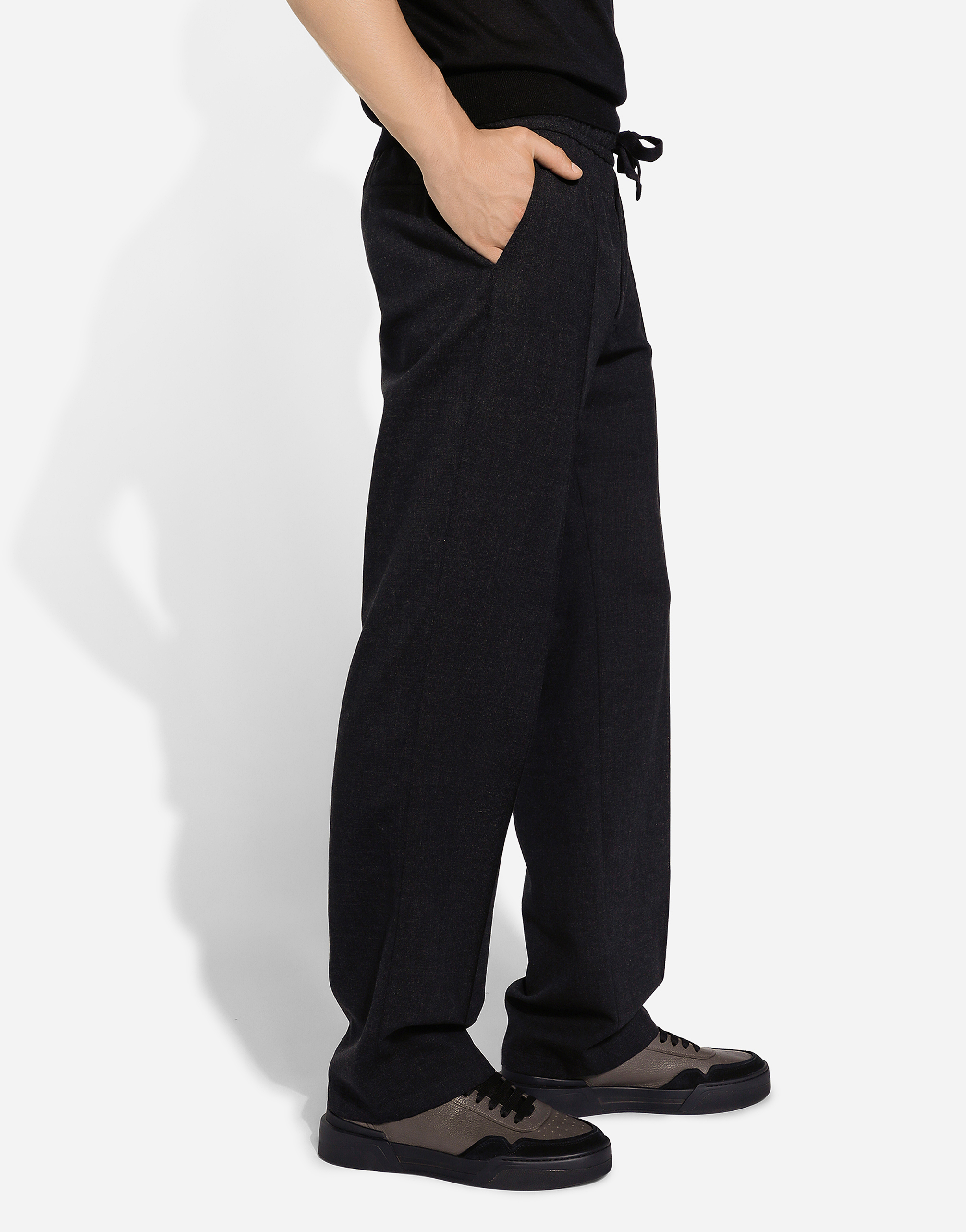 Dolce & Gabbana Silk Jogging Pants With Dg Embroidered Patch In Grey