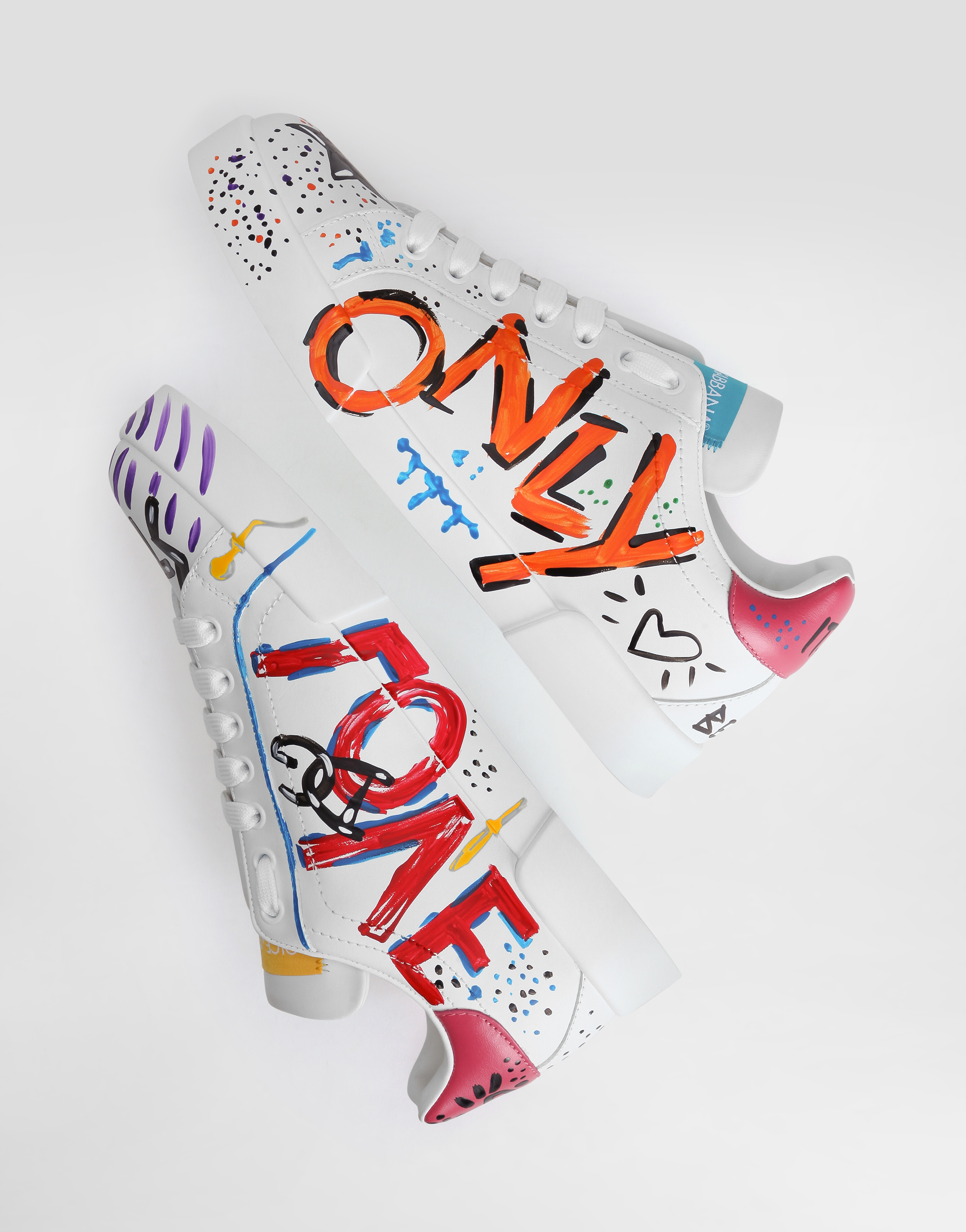 DOLCE & GABBANA CALFSKIN PORTOFINO SNEAKERS WITH LETTERING