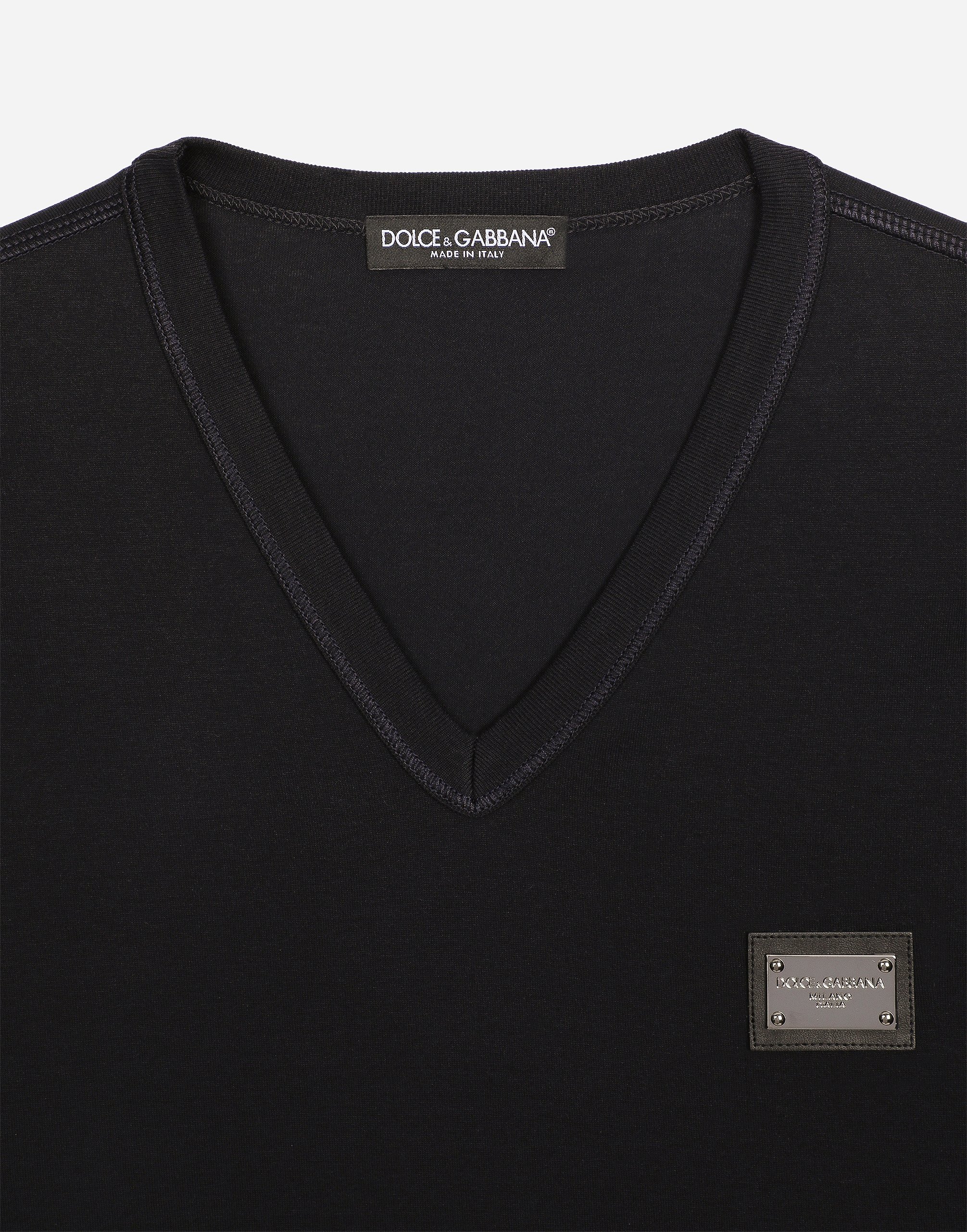 Dolce & Gabbana Logo V-neck T-shirt In Blue