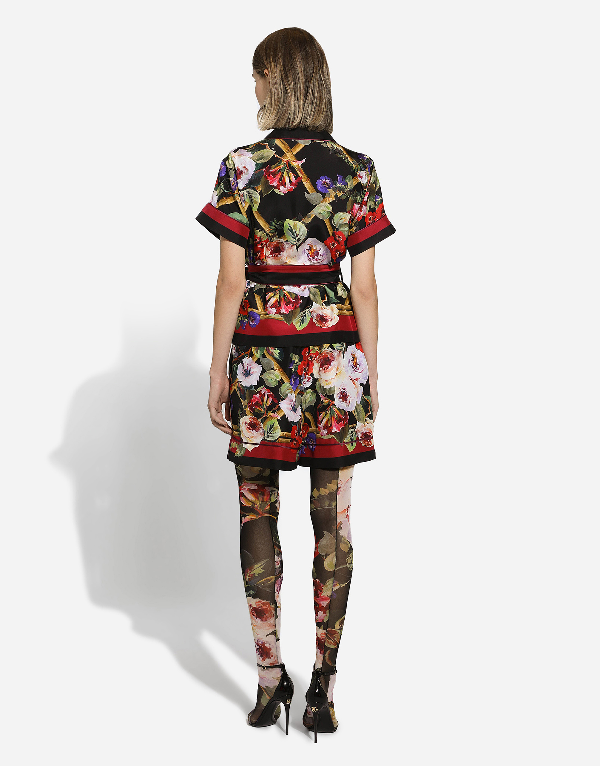 Shop Dolce & Gabbana Twill Pajama Shorts With Rose Garden Print