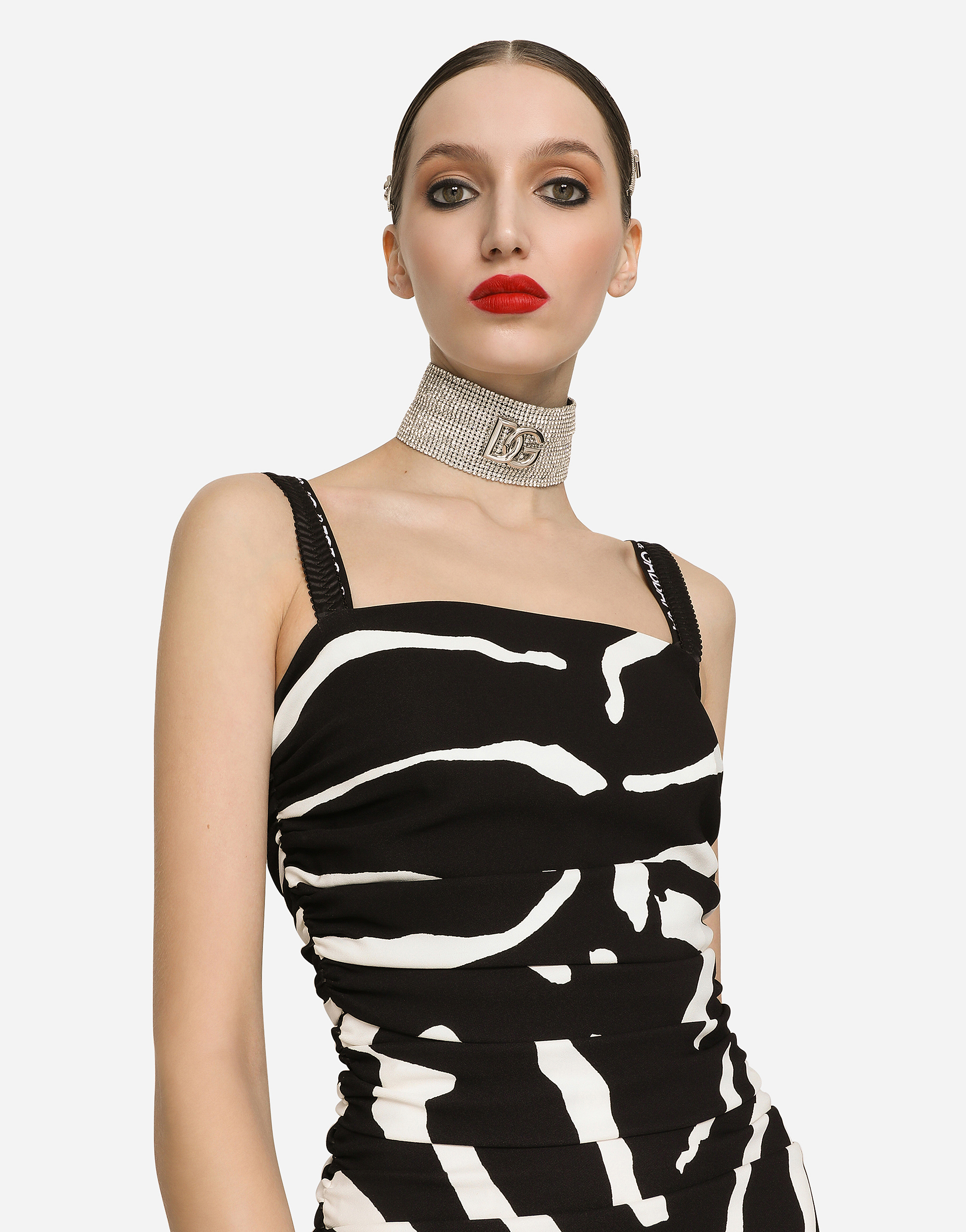 DOLCE & GABBANA ZEBRA-PRINT CADY CALF-LENGTH DRESS WITH DRAPING