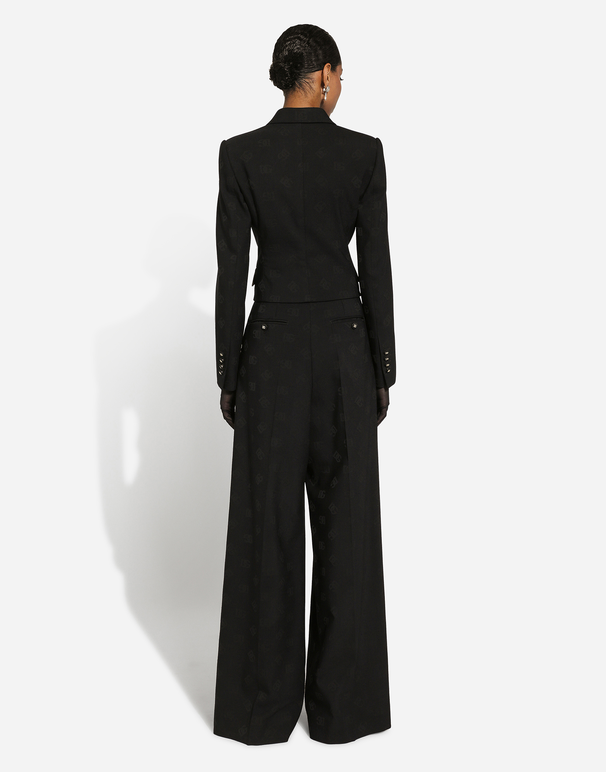 Shop Dolce & Gabbana Flared Wool Jacquard Pants With Dg Logo In Black
