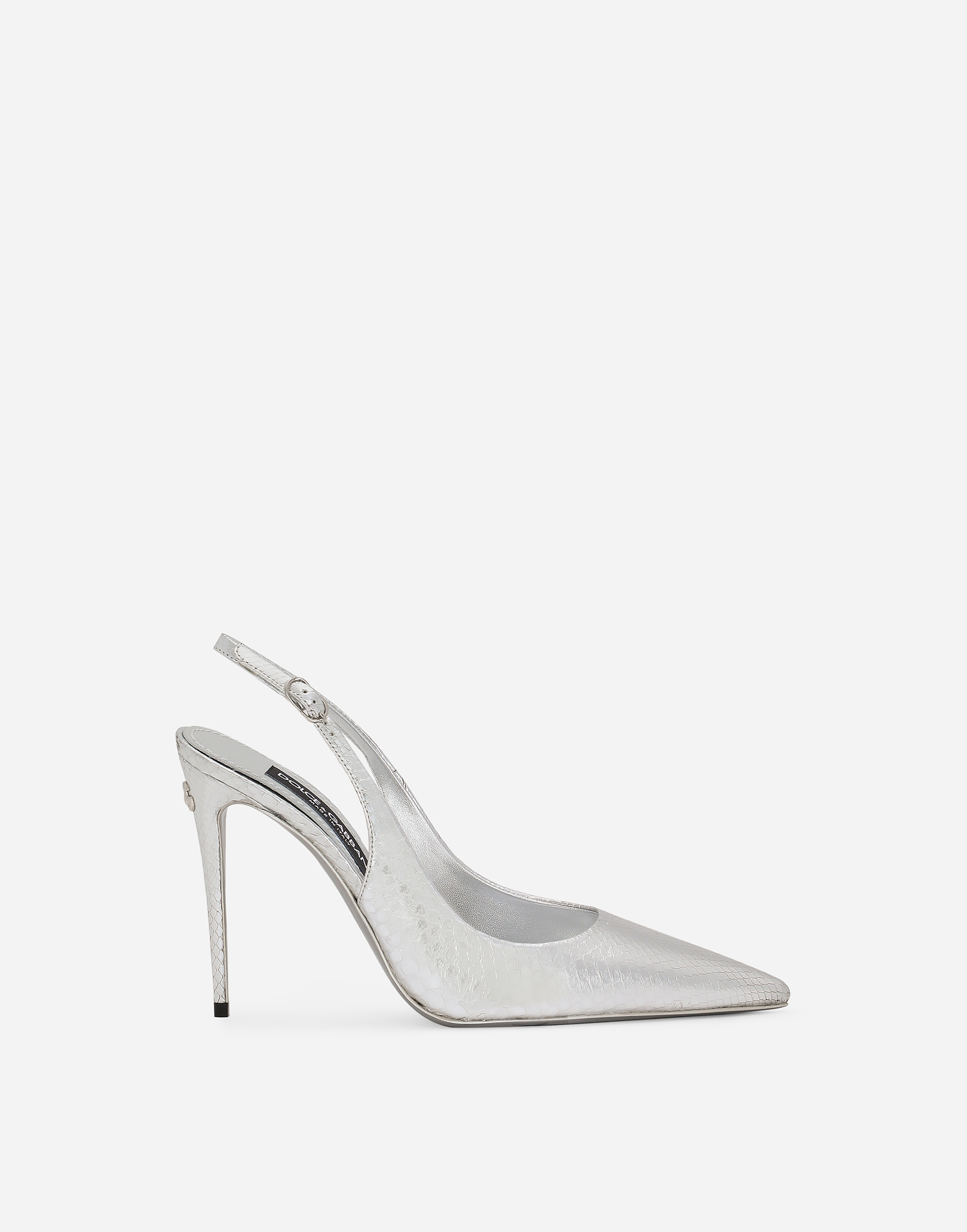 Dolce & Gabbana Lollo Mirrored Leather Slingback Pumps In Silver