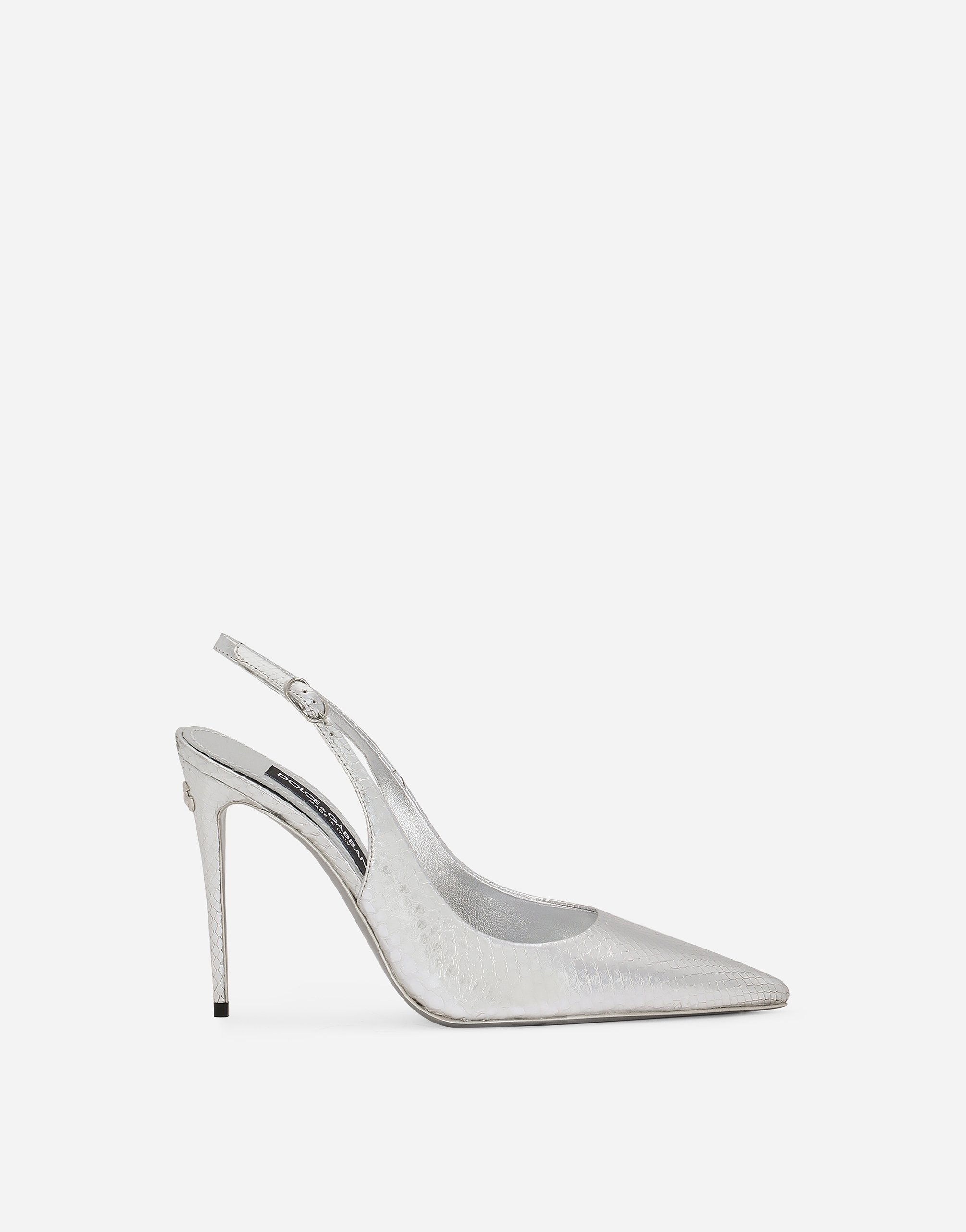 Dolce & Gabbana Lollo Mirrored Leather Slingback Pumps In Silver