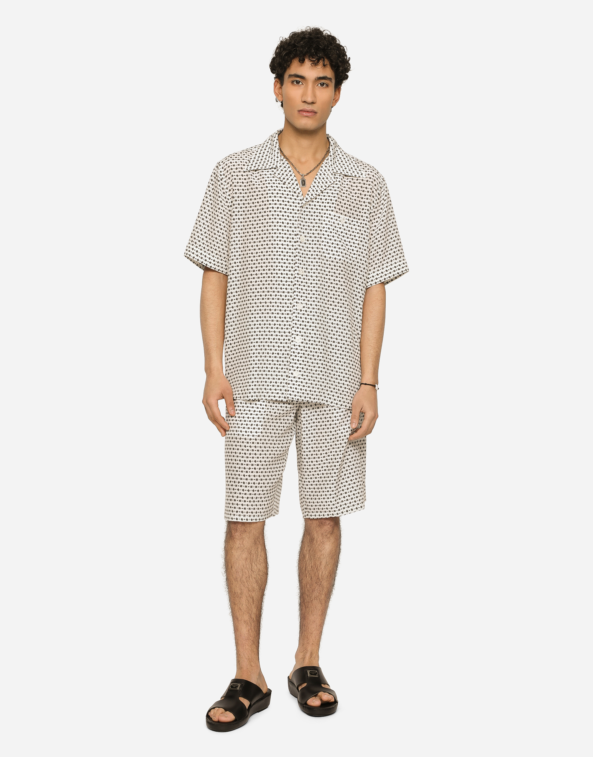 DOLCE & GABBANA CREPE DE CHINE JOGGING SHORTS WITH DG LOGO PRINT