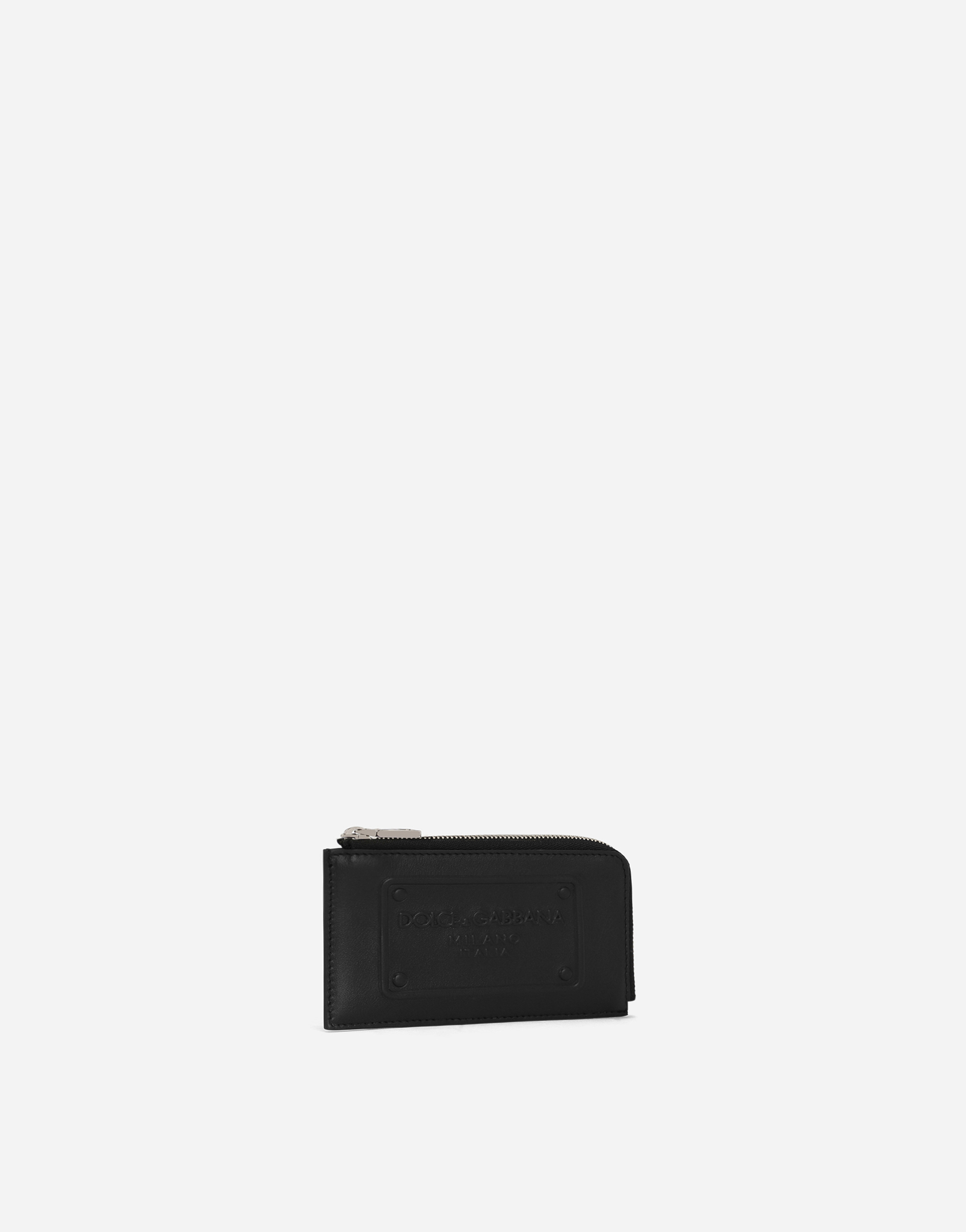 Shop Dolce & Gabbana Calfskin Card Holder With Raised Logo In Black