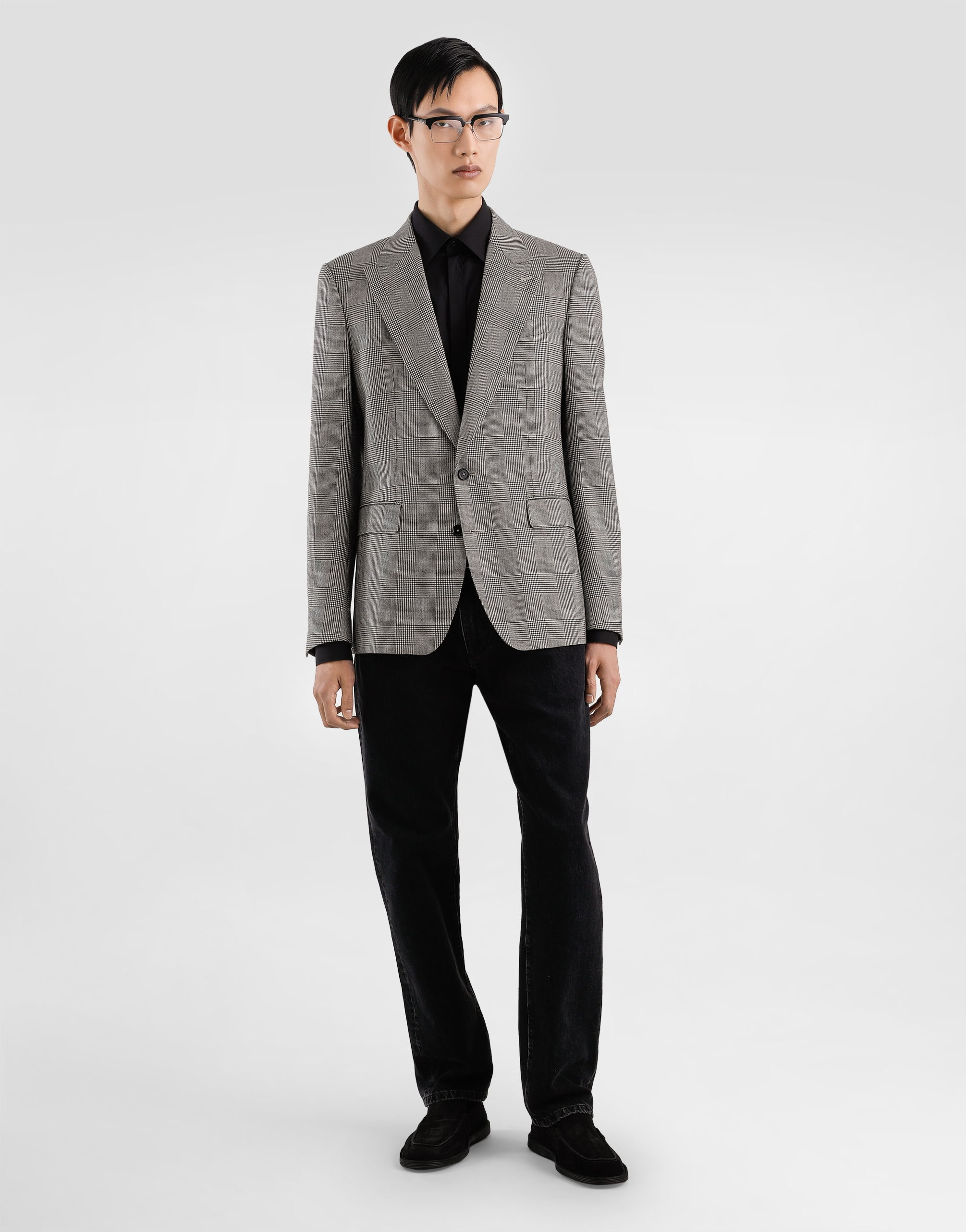 Dolce & Gabbana Glen Plaid Single-breasted Sicilia Light Jacket In Gray