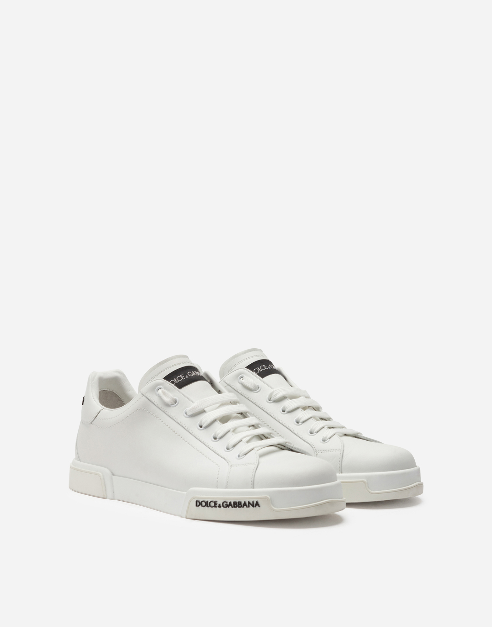 Dolce & Gabbana Leather Sneakers With Lateral Logo Patch In White