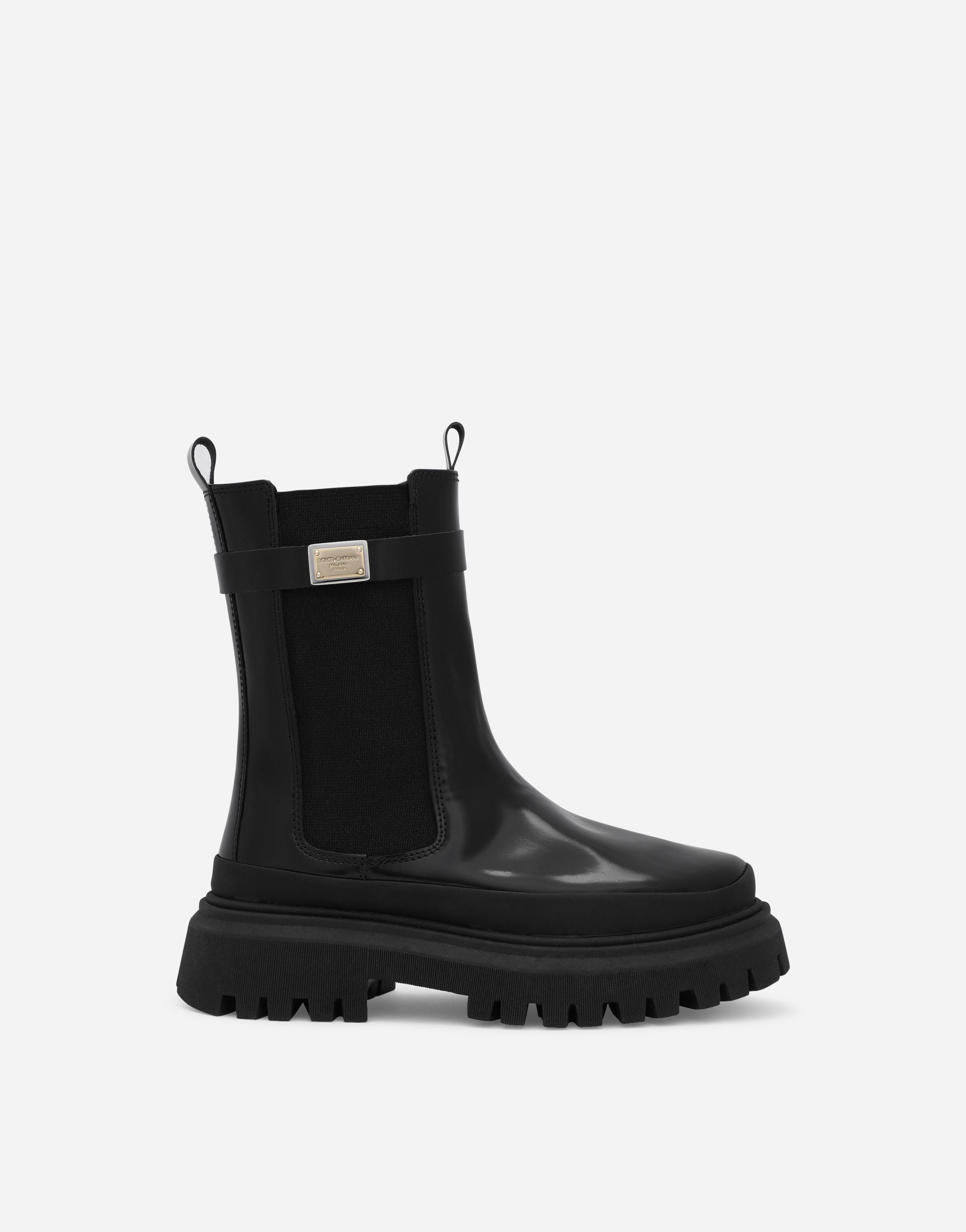 Dolce & Gabbana Kids' Calfskin Boots With Logo Tag In Black