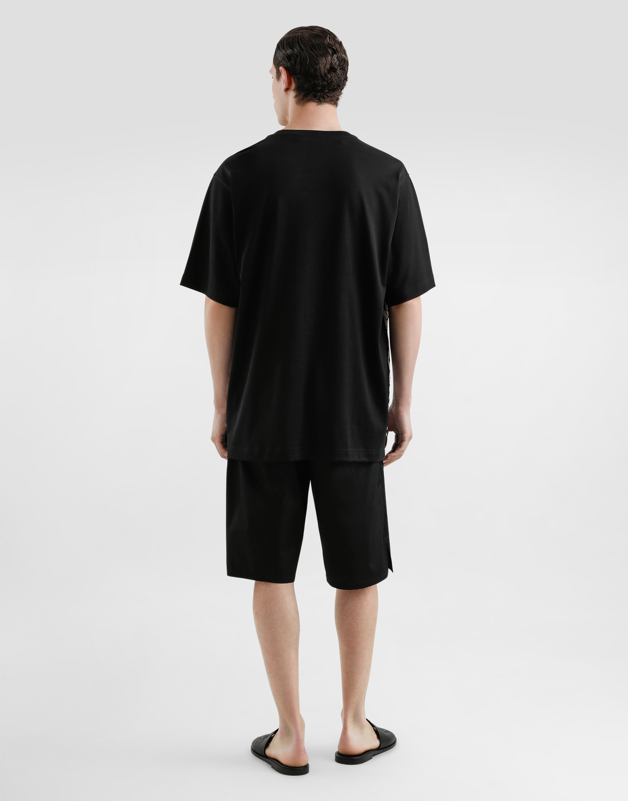 Dolce & Gabbana Black Crewneck T-shirt With Bandana Print All-over In Black