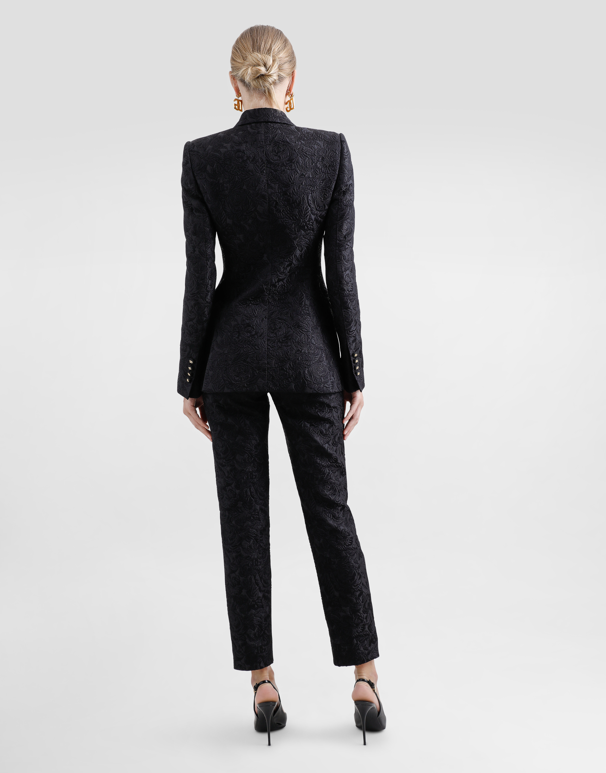 Dolce & Gabbana Tailored Quilted Floral Jacquard Pants In Black