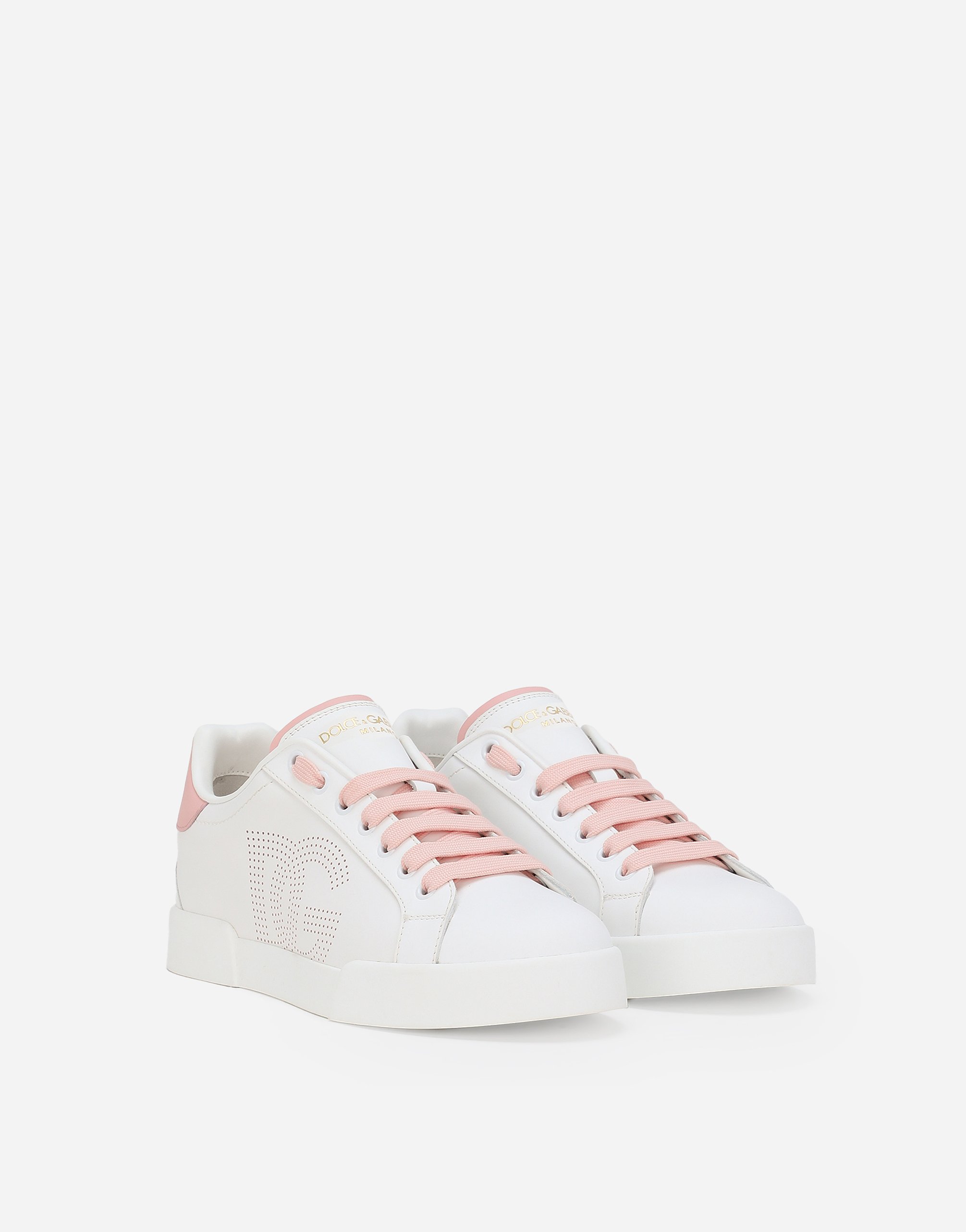 Dolce & Gabbana Portofino Low-top Leather Sneakers With Lateral Monogram In Pink