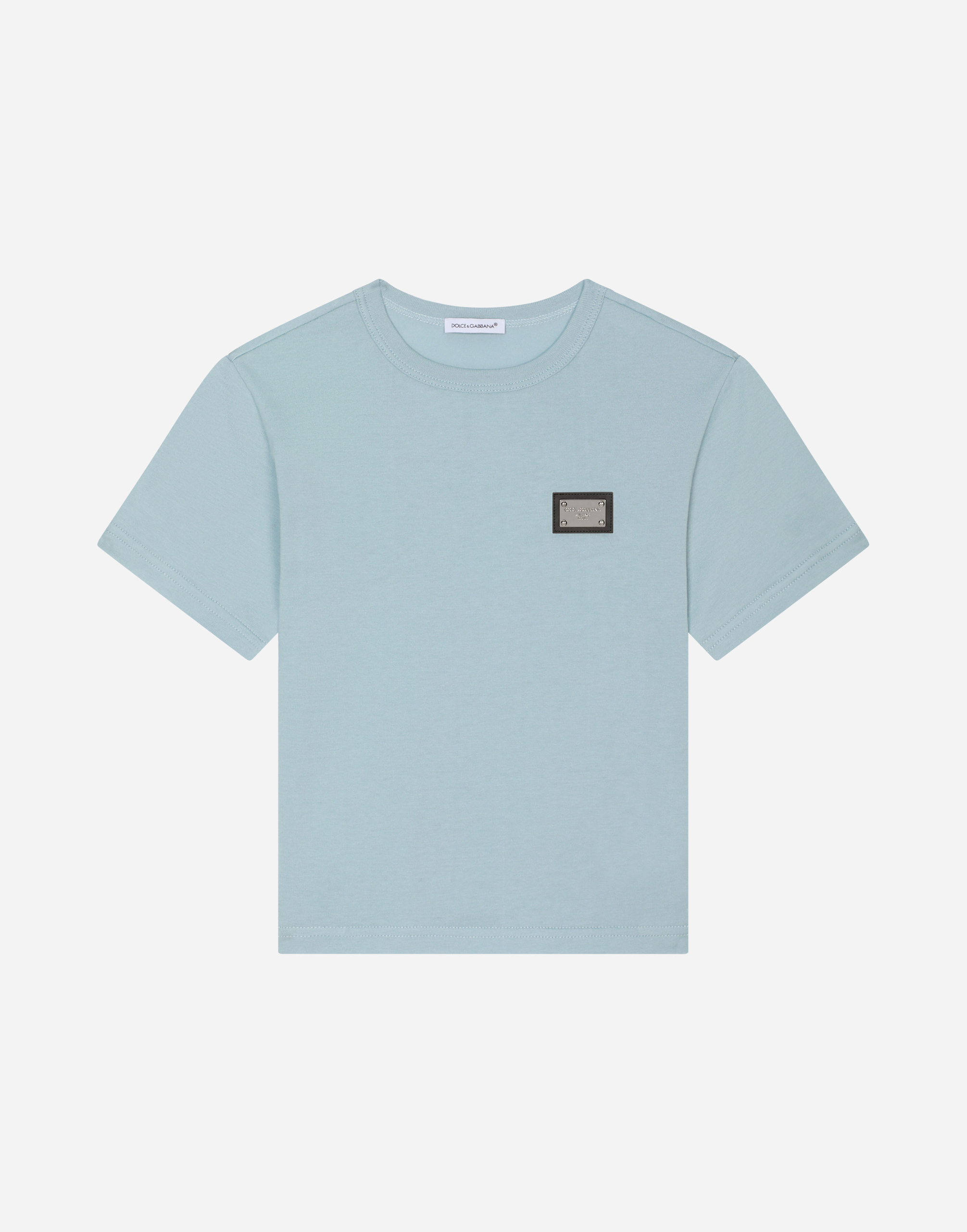 Dolce & Gabbana Kids' Jersey T-shirt With Logo Tag In Azure
