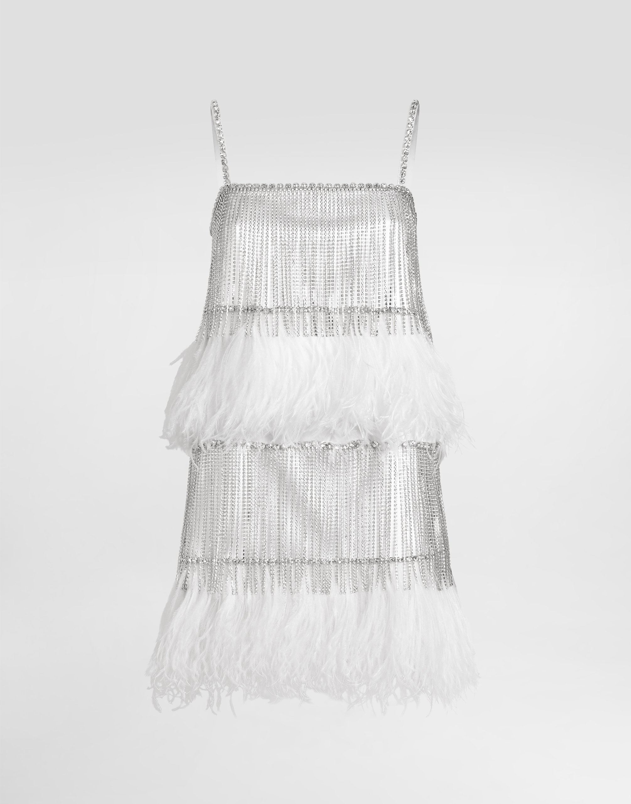 Dolce & Gabbana Satin Dress With Feathers In Metallic