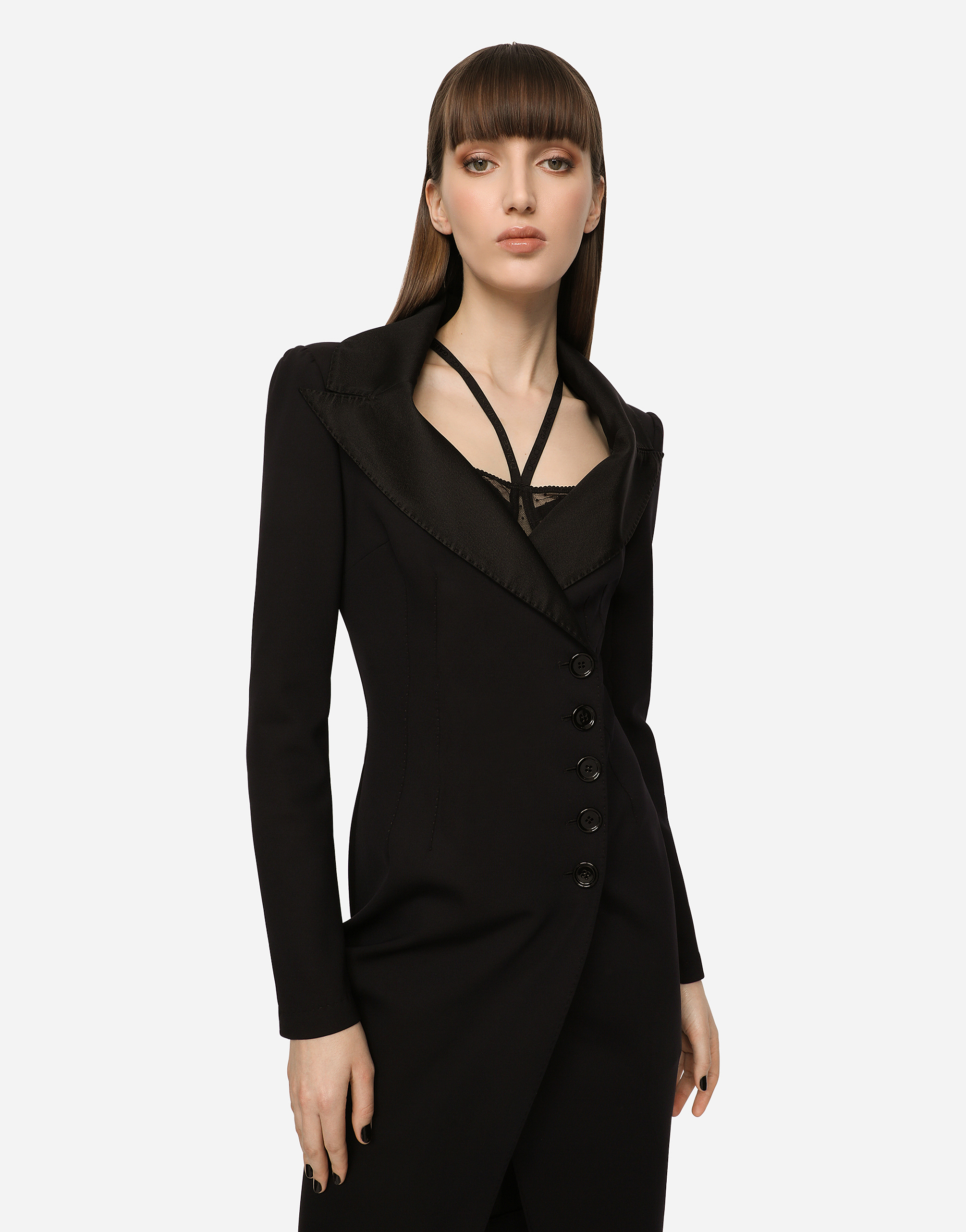 Dolce & Gabbana Technical Jersey Midi Coat Dress In Black