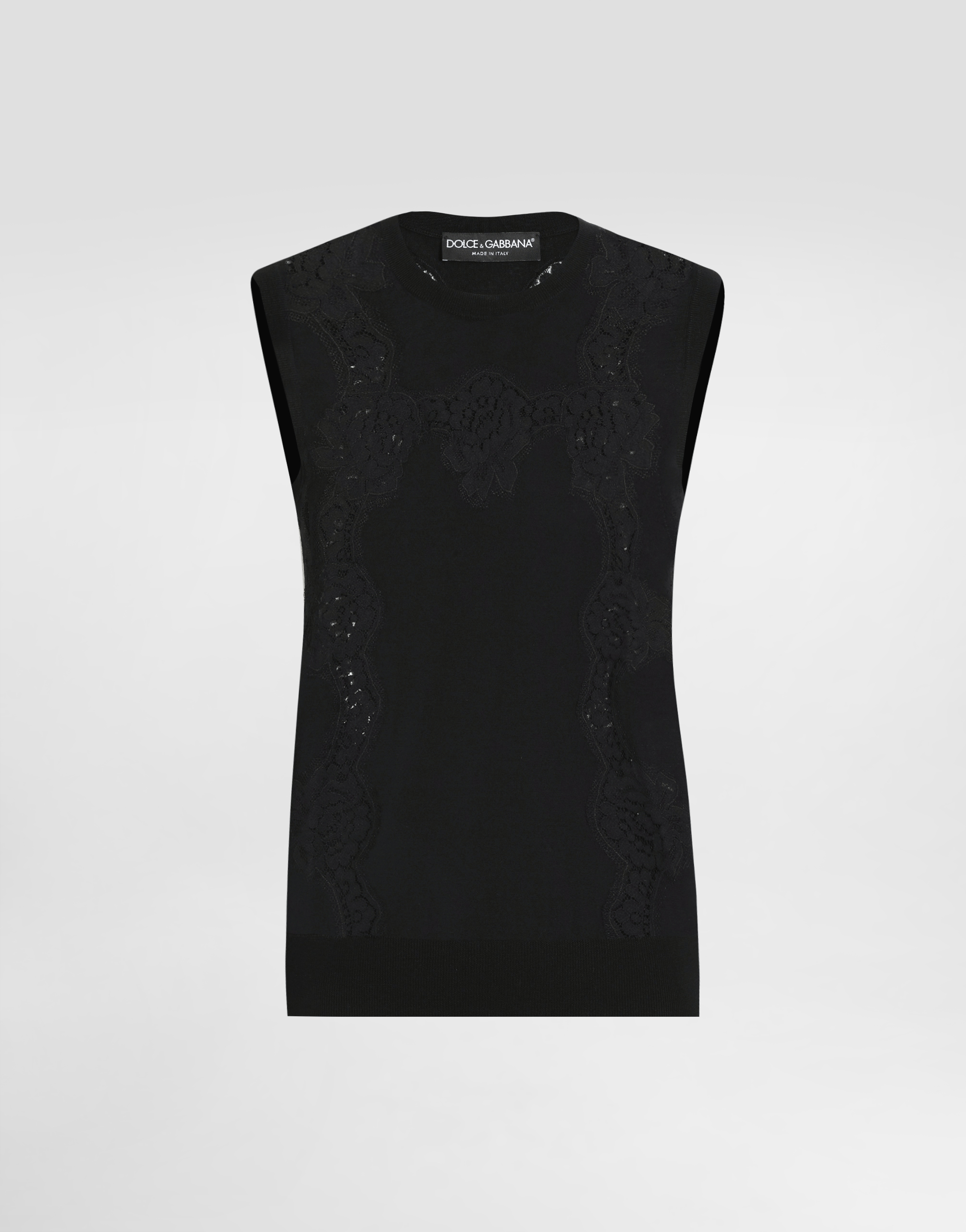 Dolce & Gabbana Wool And Lace Tank Top In Black