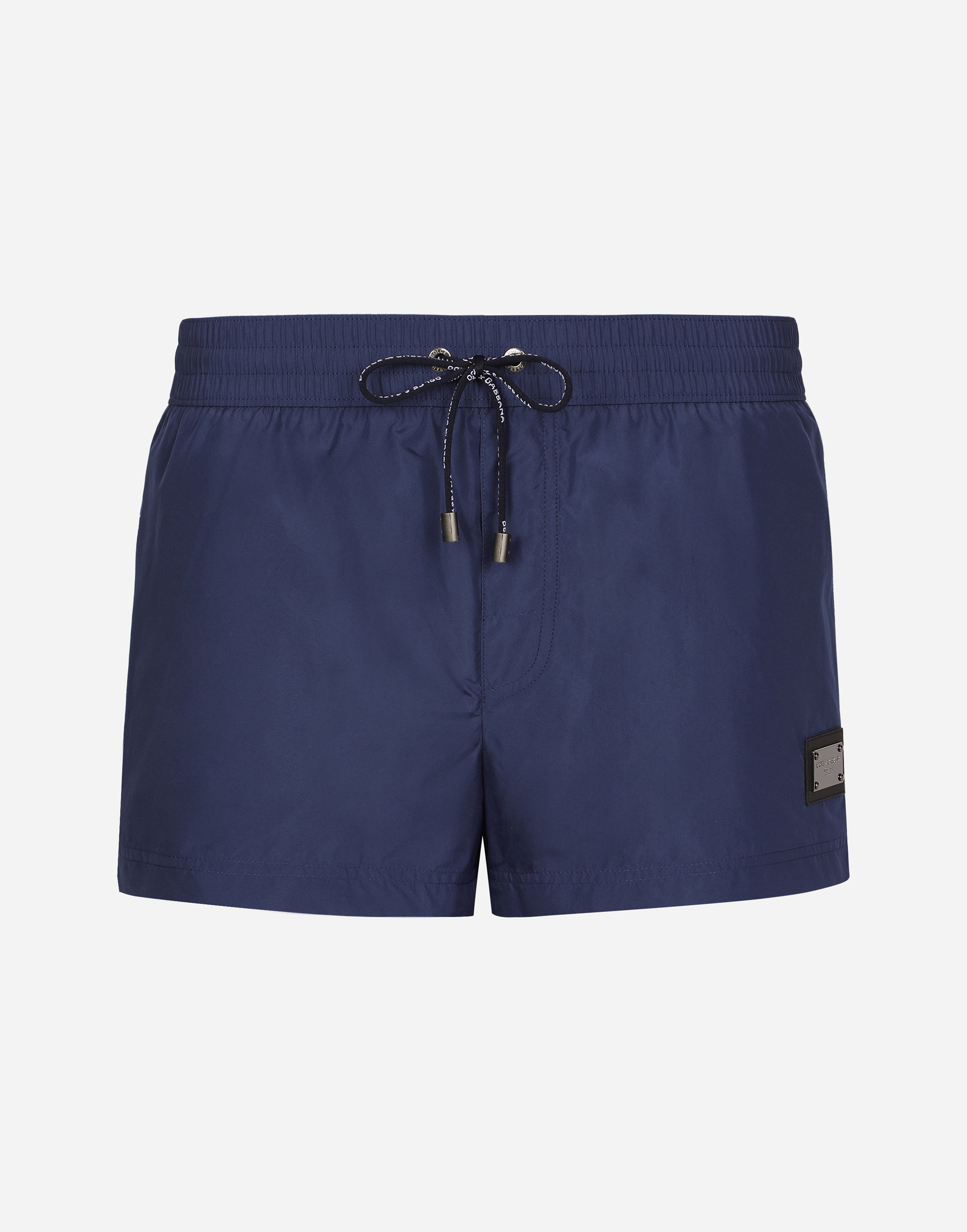 Shop Dolce & Gabbana Short Swim Trunks With Branded Tag In Blue