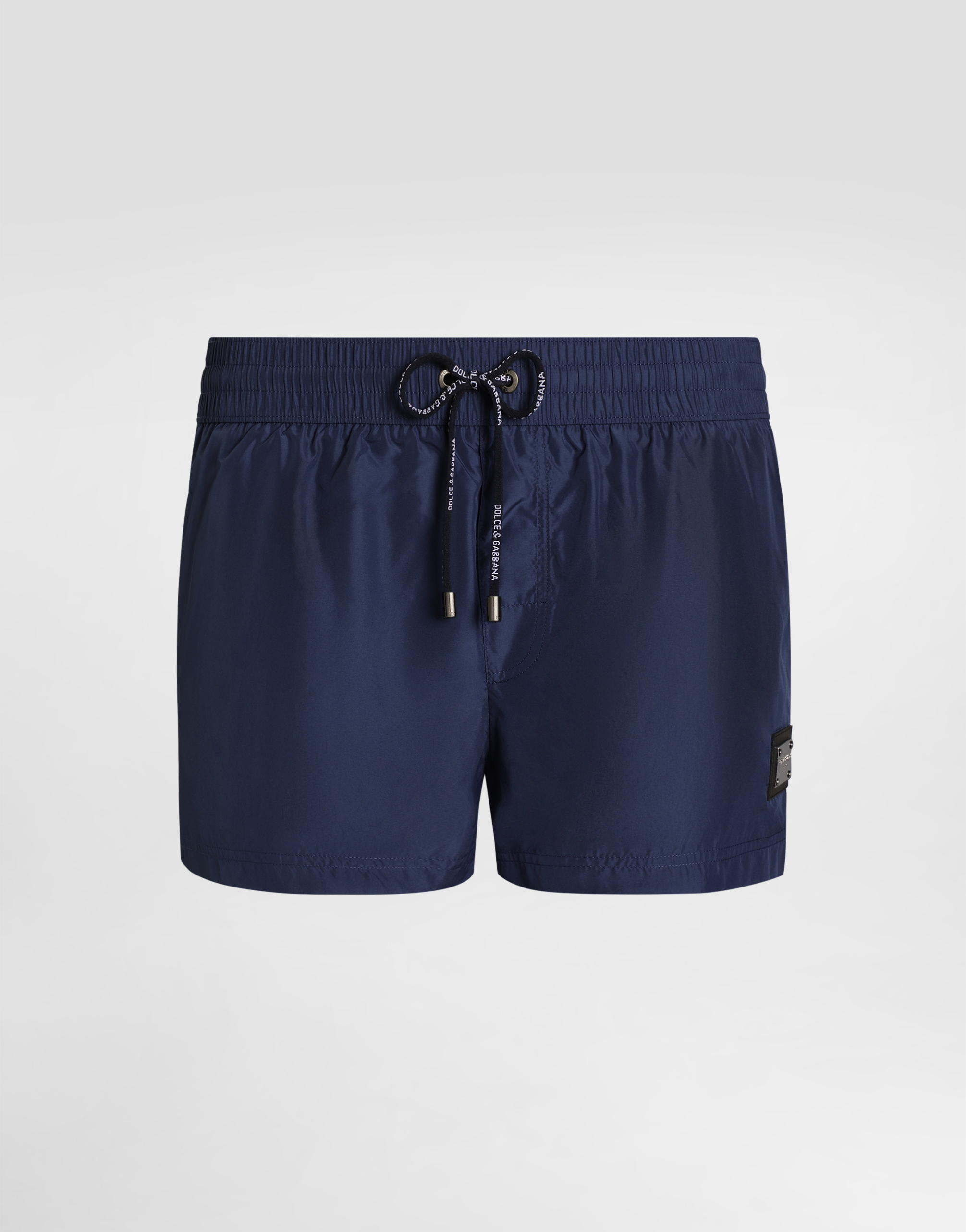 Shop Dolce & Gabbana Short Swim Trunks With Branded Tag In Blue