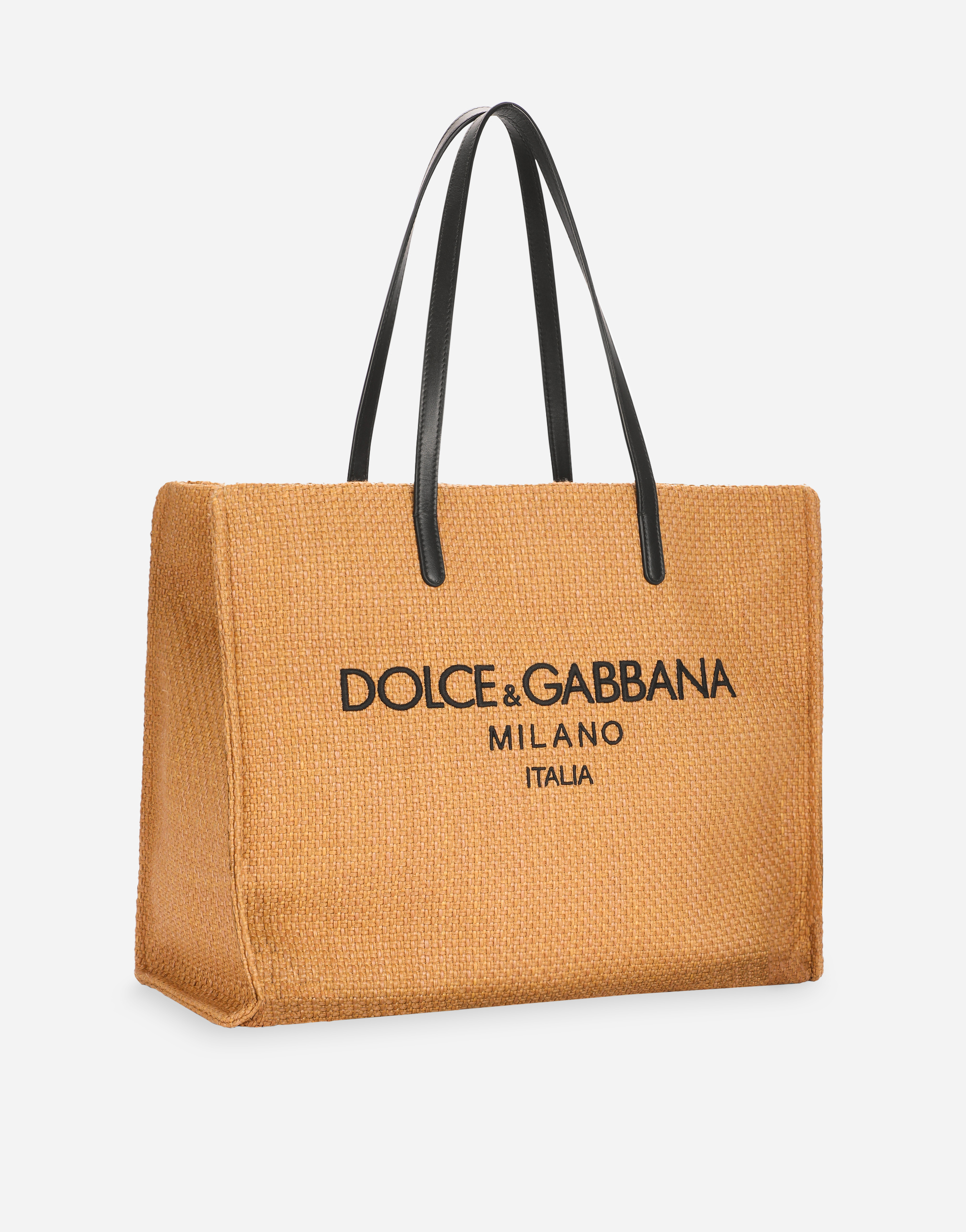Shop Dolce & Gabbana Branded Raffia Shopper In Beige