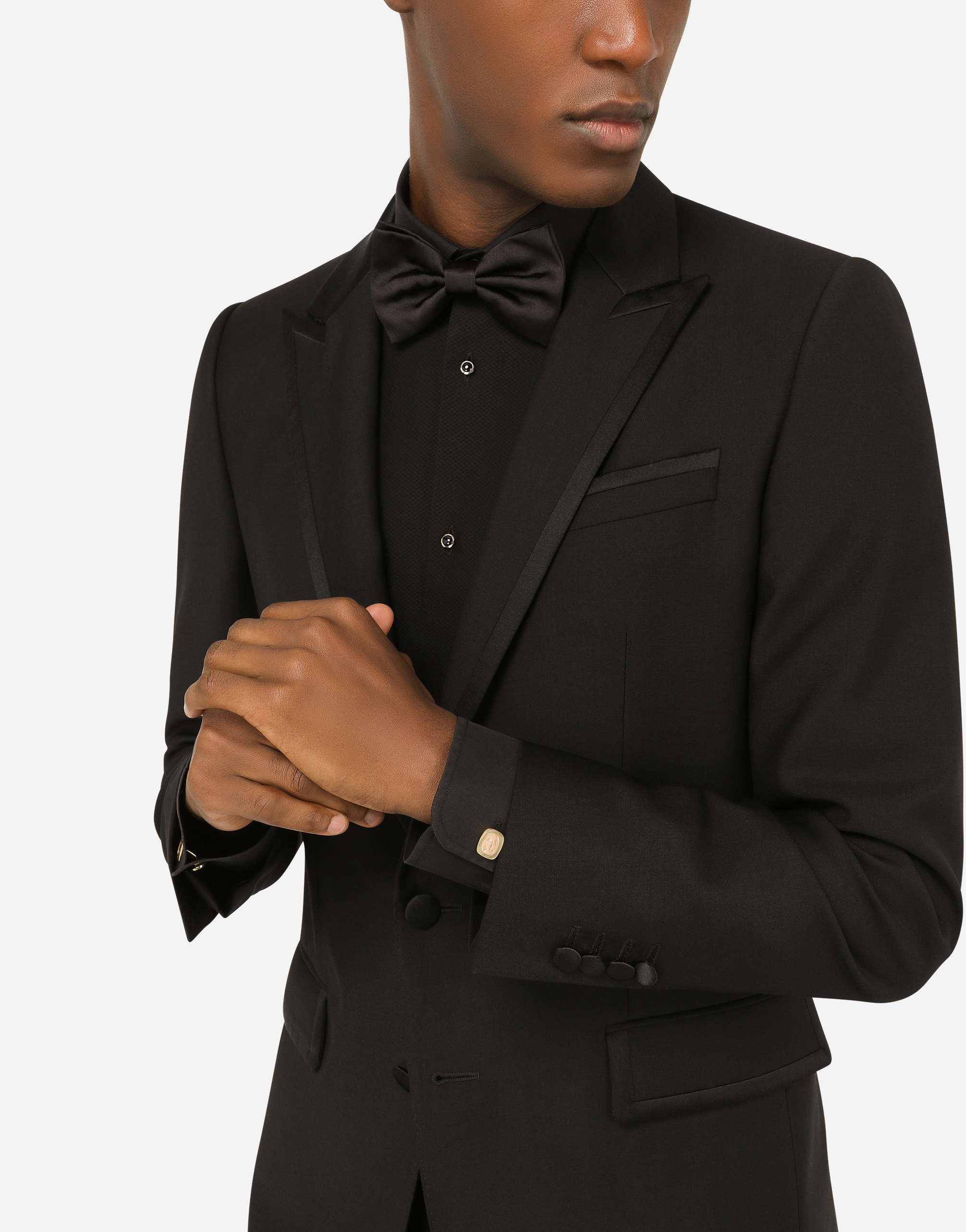 DOLCE & GABBANA DEVOTION YELLOW GOLD CUFFLINKS WITH A RED GOLD VIRGIN MARY MEDALLION