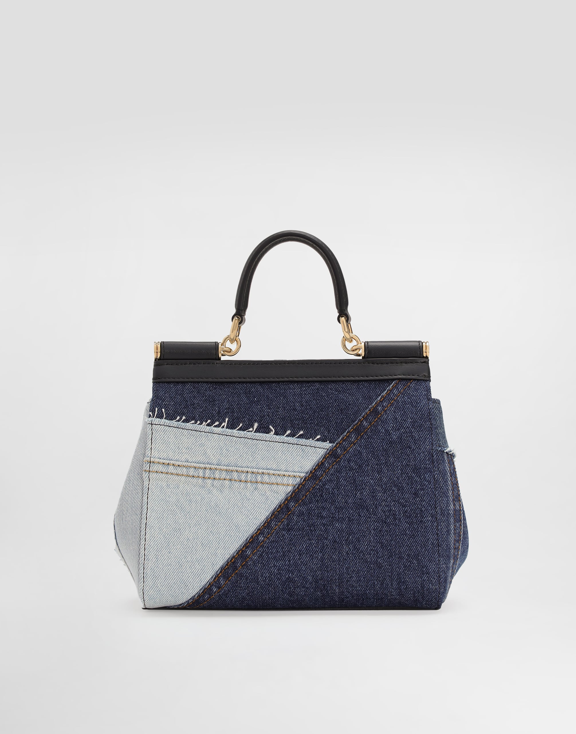Dolce & Gabbana Small Sicily Denim And Calf Leather Handbag In Blue