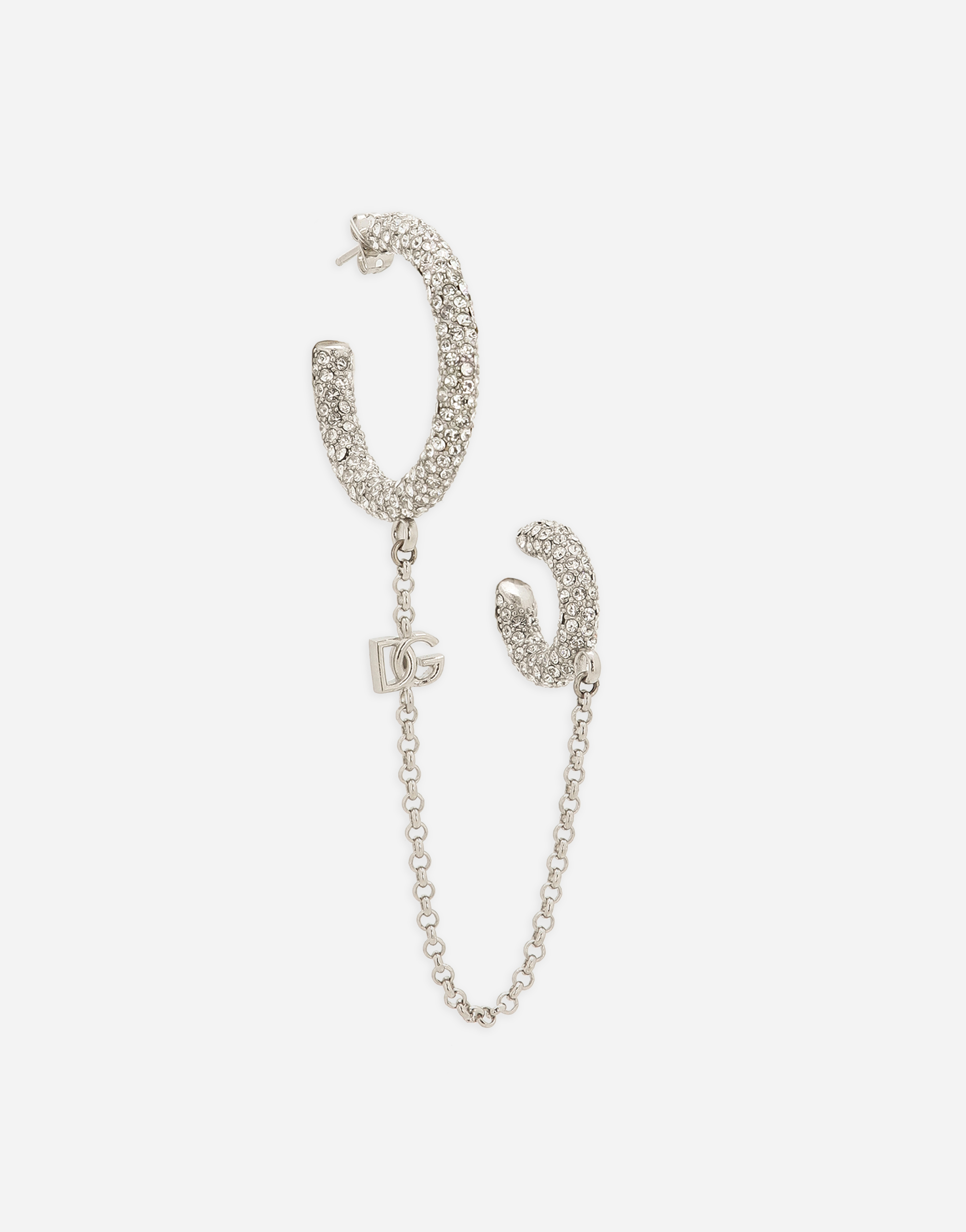 DOLCE & GABBANA SINGLE RHINESTONE-DETAILED CREOLE EARRING WITH CHAIN ACCENT