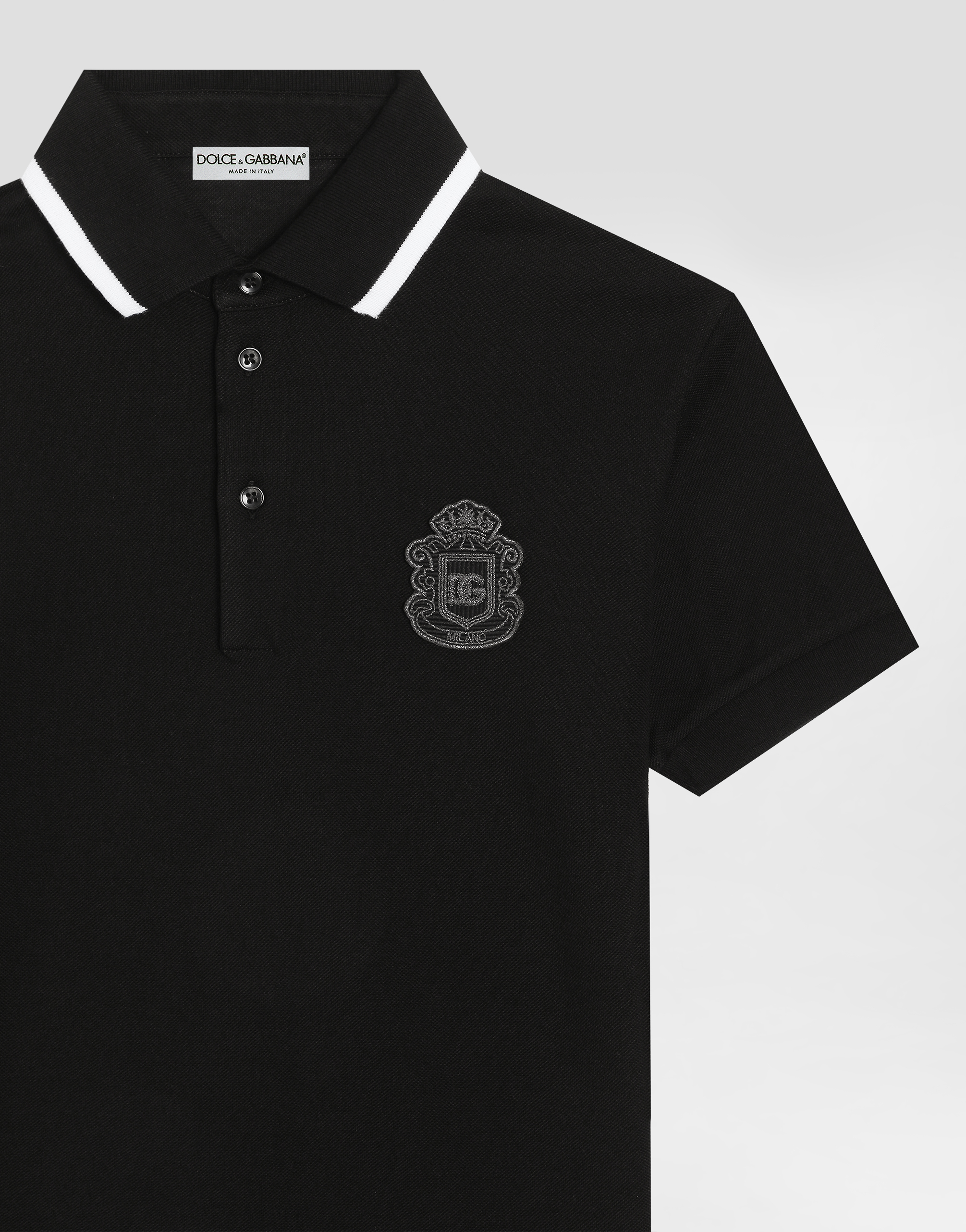  Dolce & Gabbana Piqué Polo Shirt With Dg Heraldic Patch - Mann T-shirts Und Sweatshirts Schwarz 8 Years 