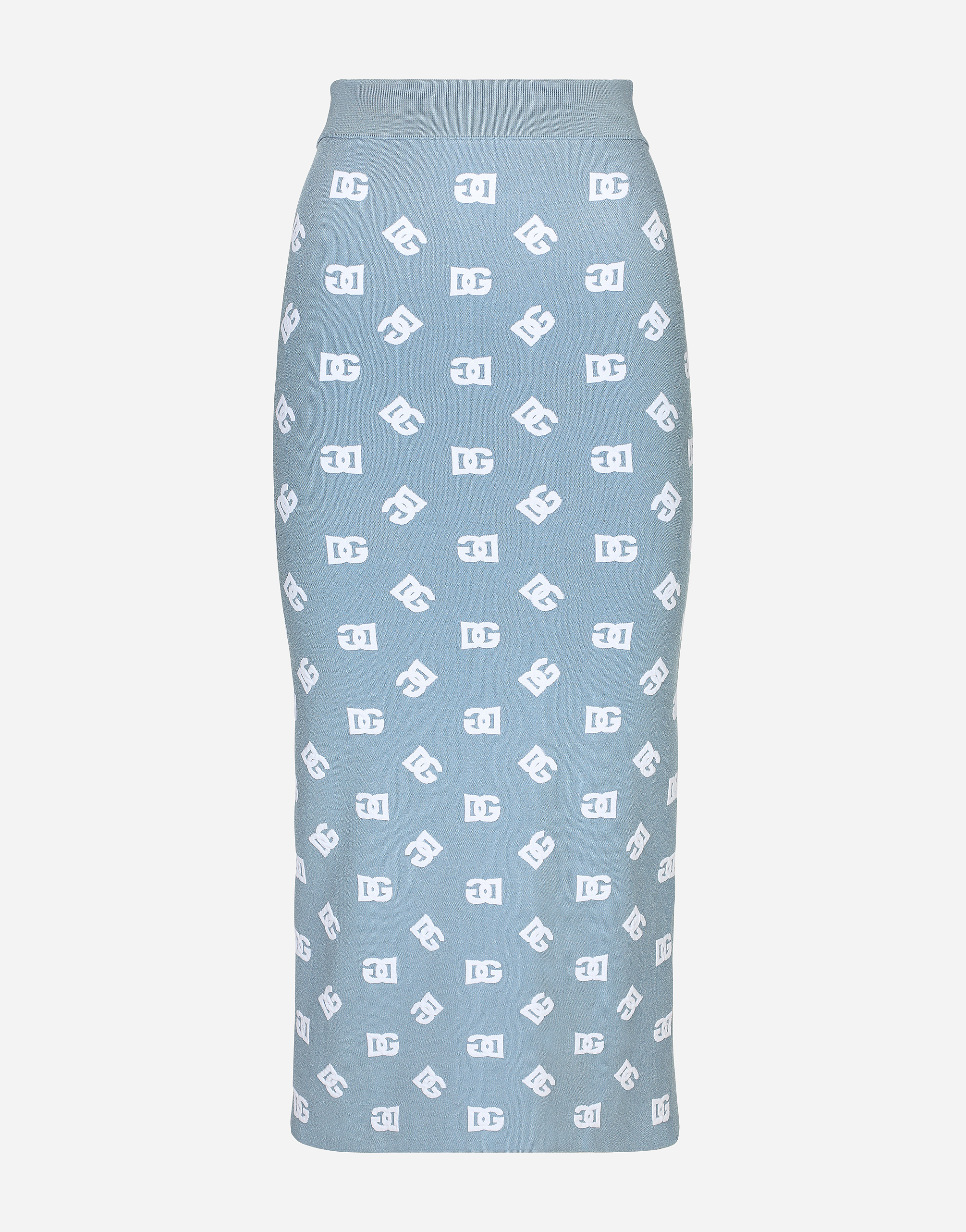 Dolce & Gabbana Viscose Pencil Skirt With Jacquard Dg Logo - Woman Skirts Azure