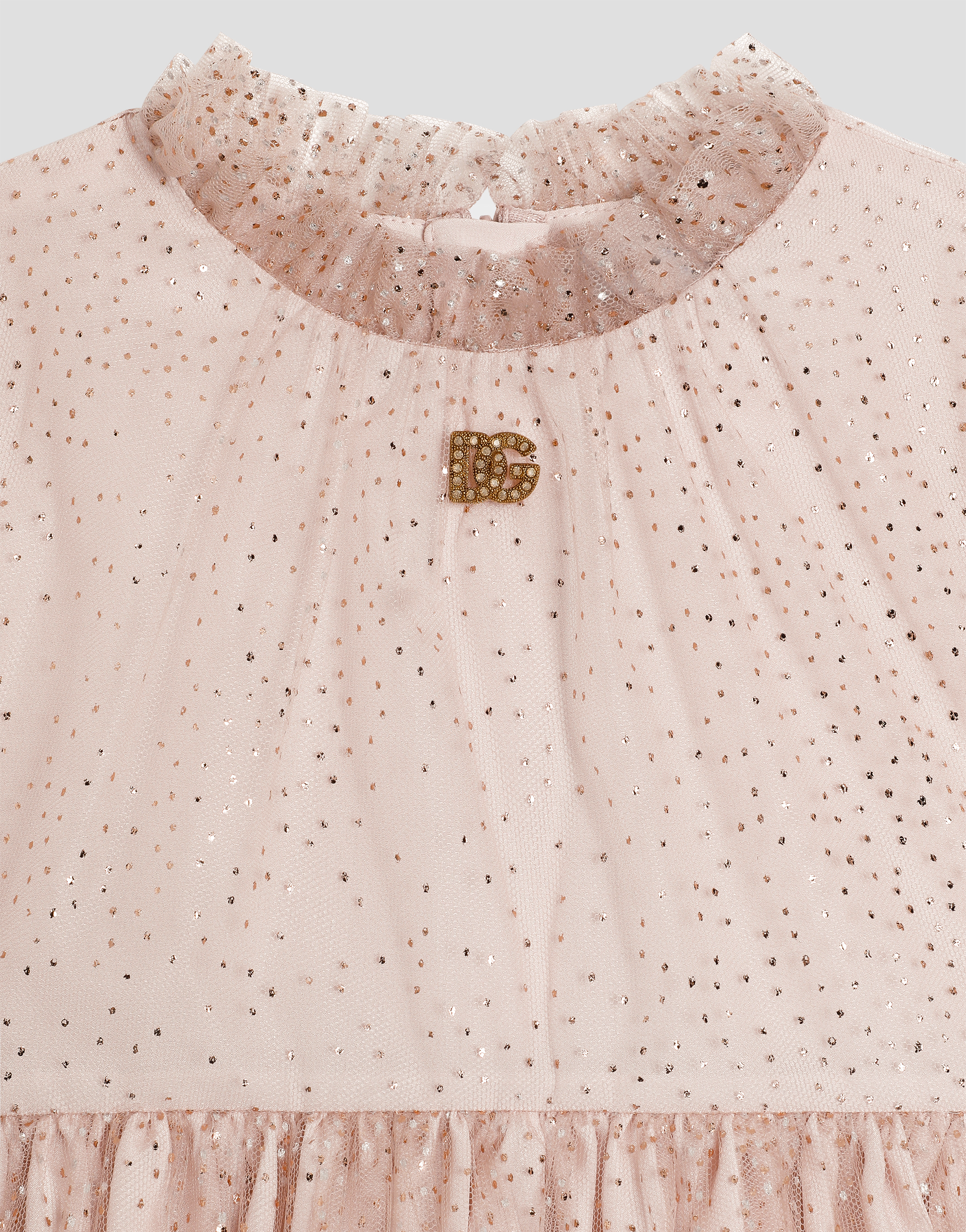 Dolce & Gabbana Abito In Tulle Stampa Pois In Pink