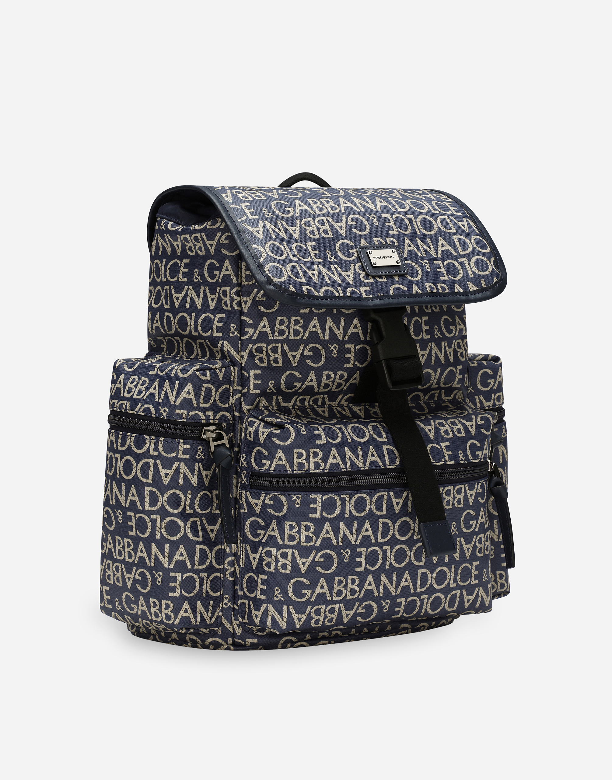 Dolce & Gabbana Coated Jacquard Backpack In Blue