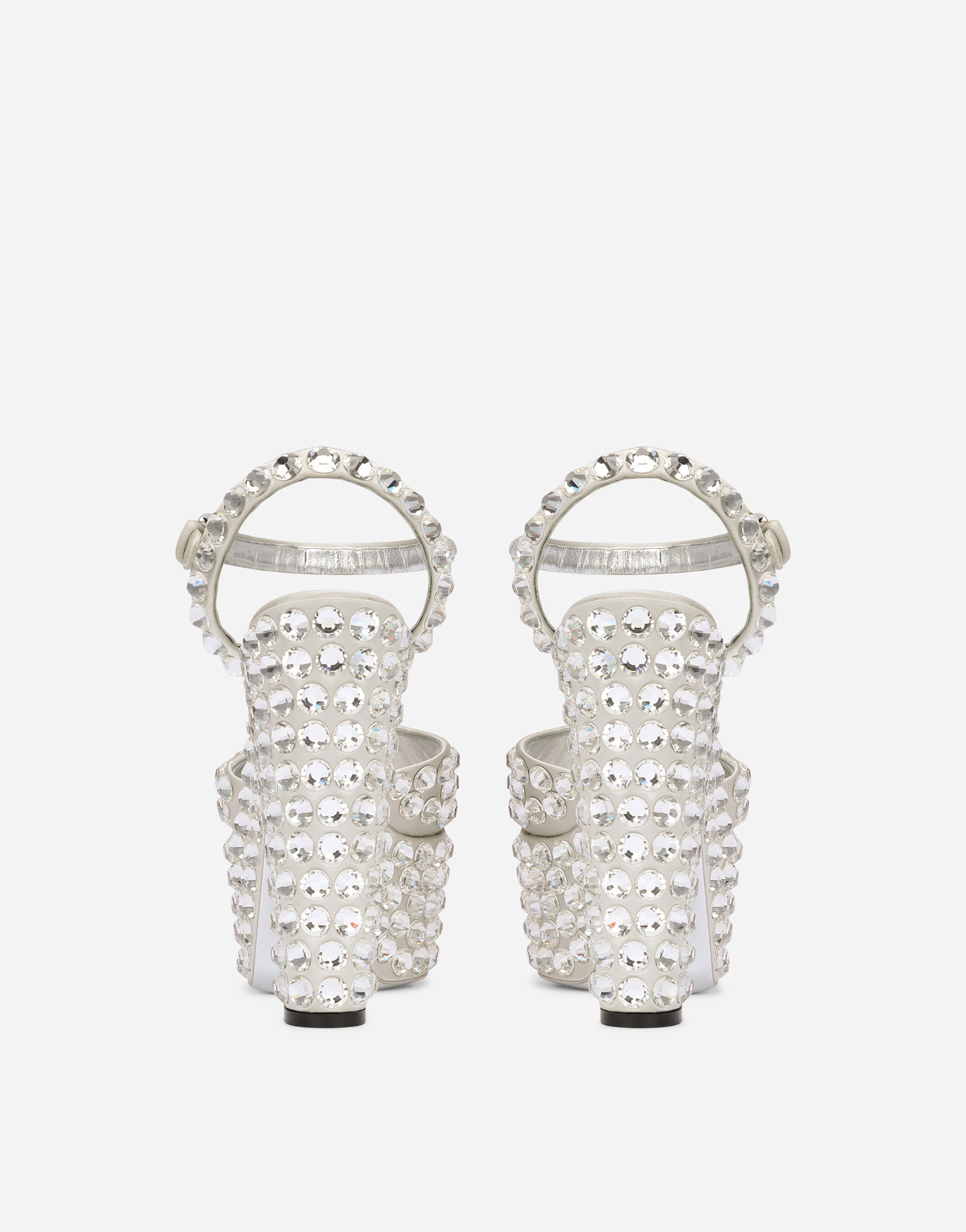 Dolce & Gabbana Satin Platforms With Fusible Rhinestones In Silver