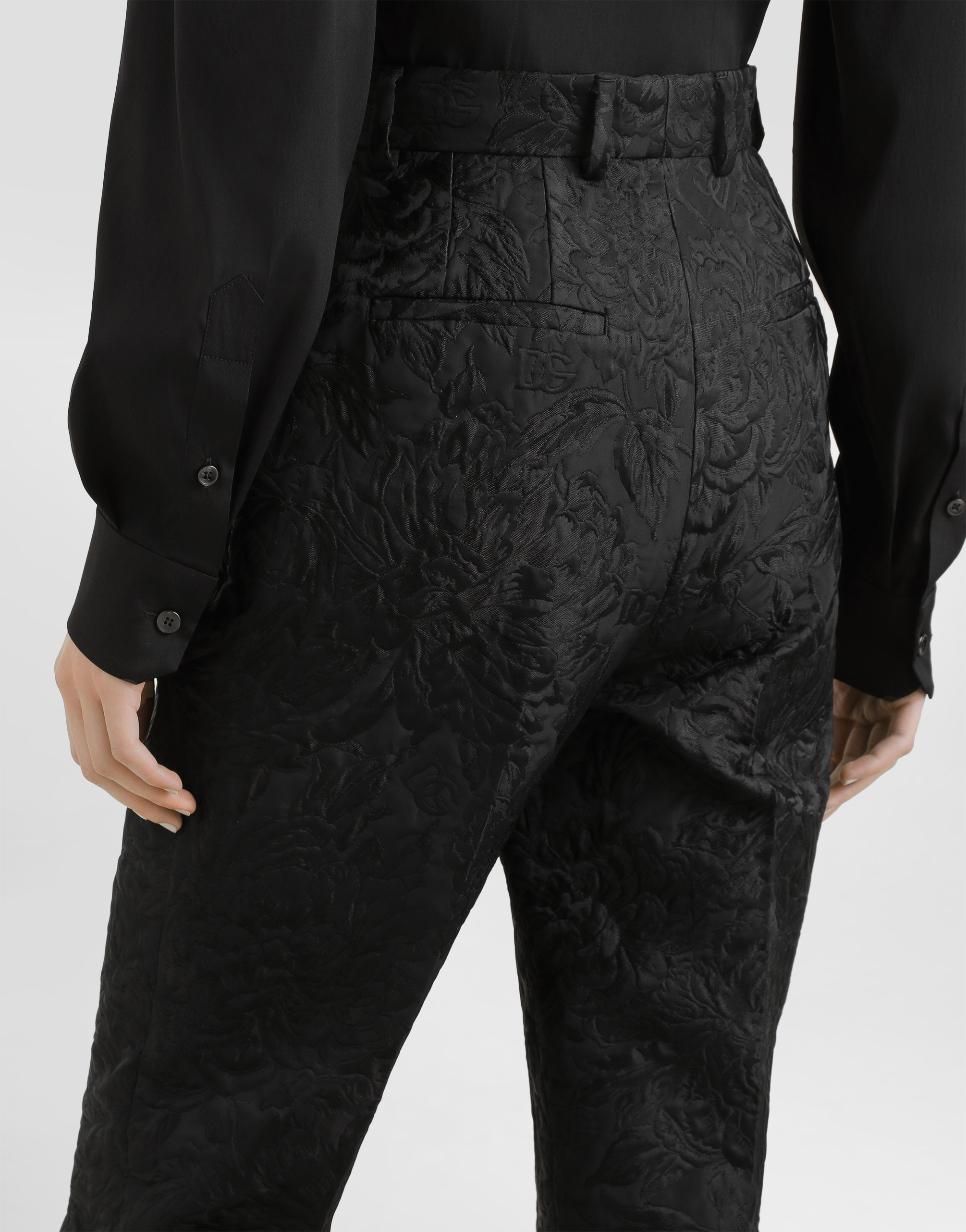 Peony-motif brocade trousers