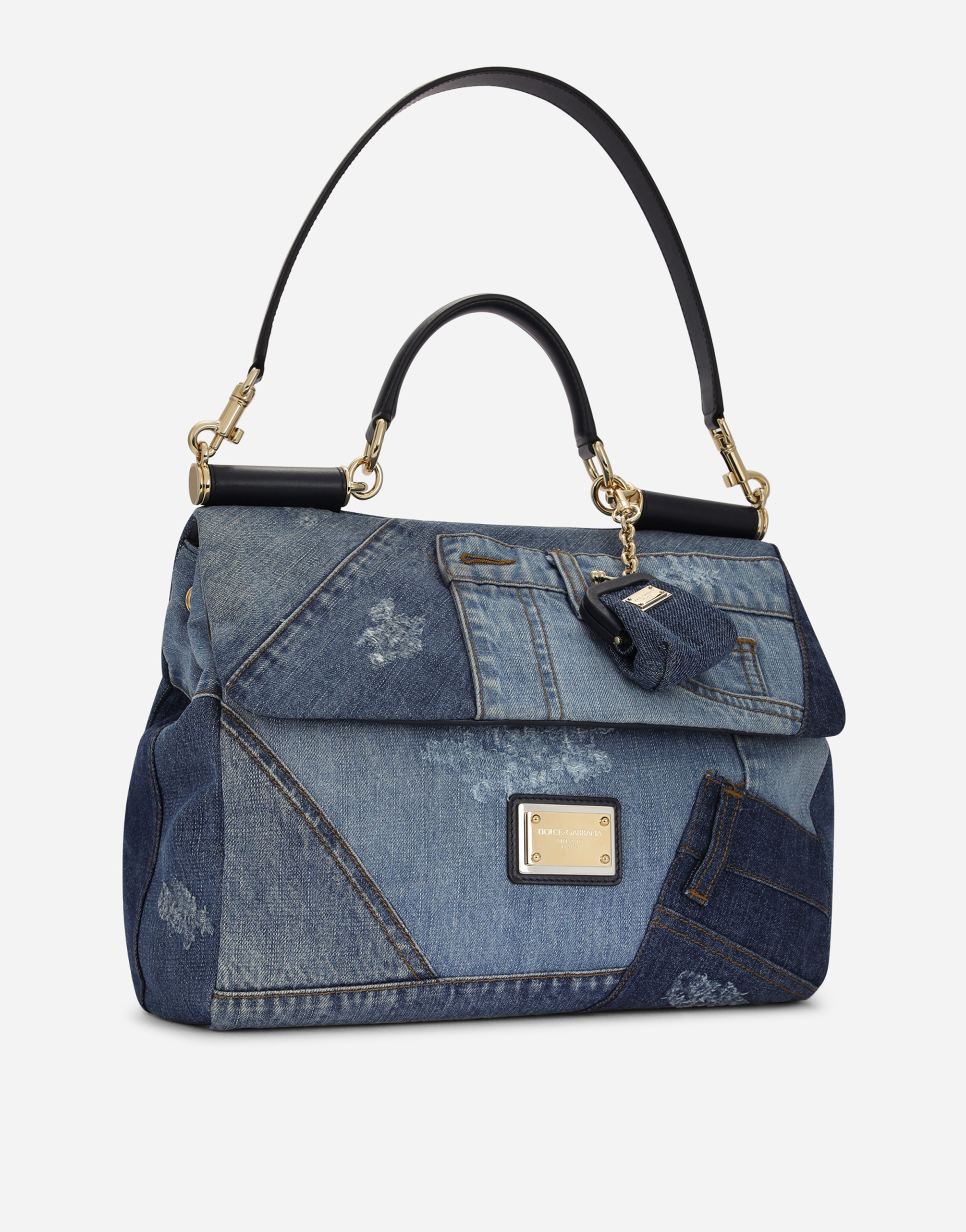 DOLCE & GABBANA LARGE PATCHWORK DENIM SICILY SOFT BAG