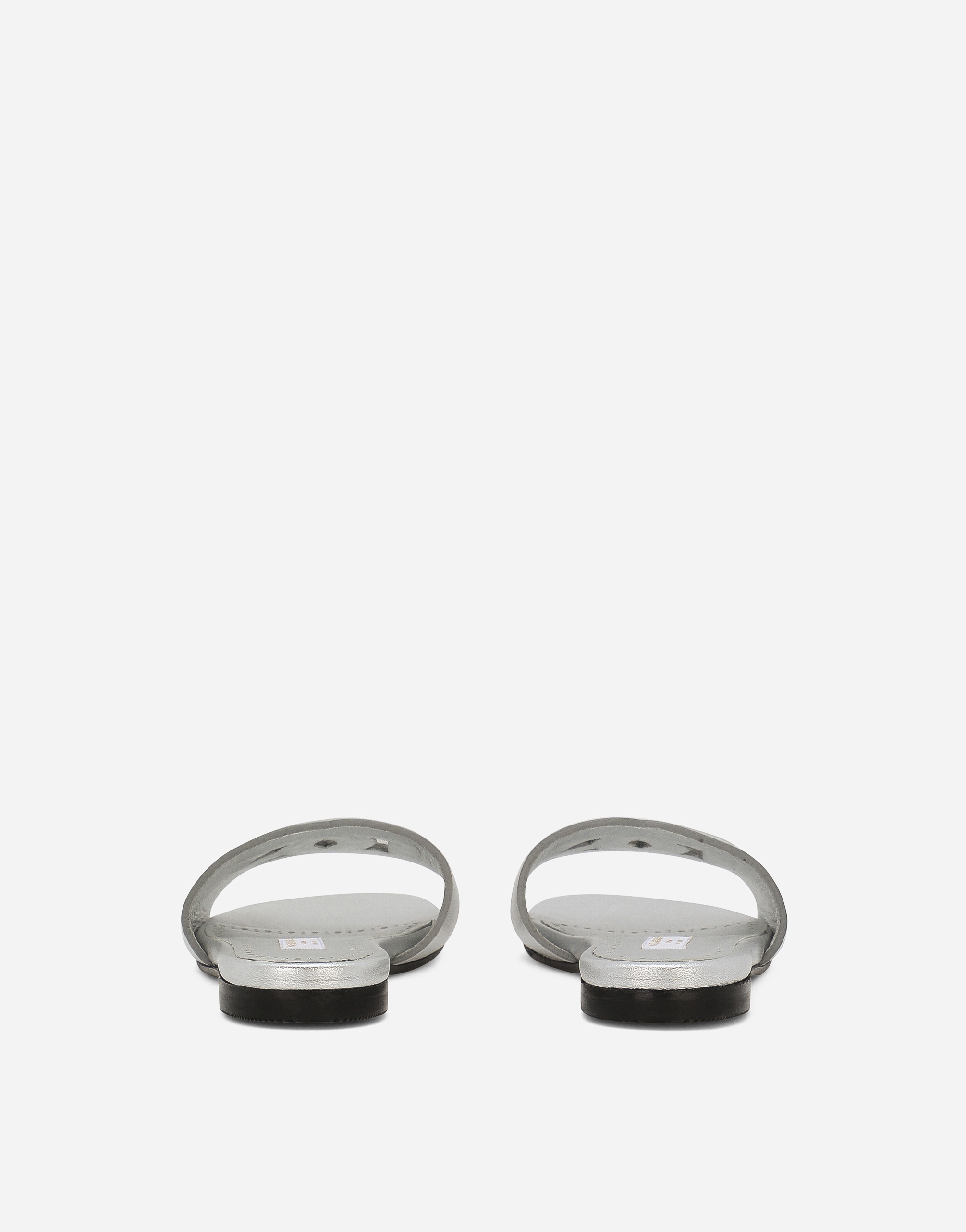 Shop Dolce & Gabbana Foiled Lambskin Sliders In Silver