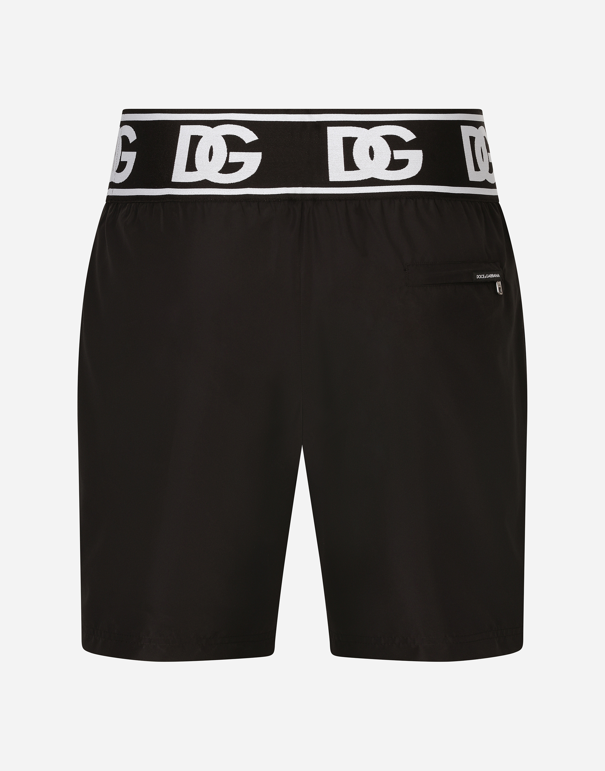 DOLCE & GABBANA MID-LENGTH SWIM TRUNKS WITH BRANDED ELASTIC