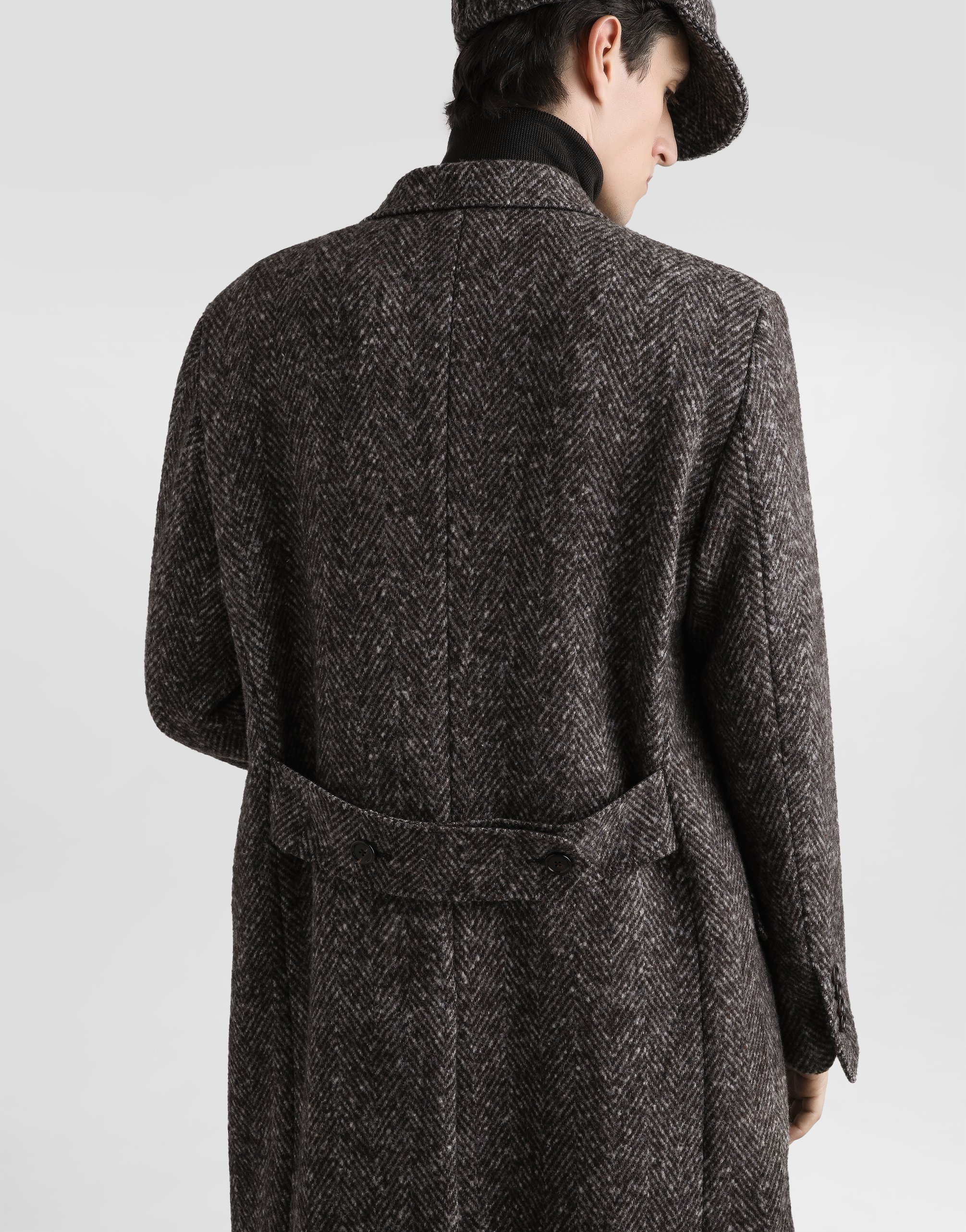 Double-breasted herringbone coat