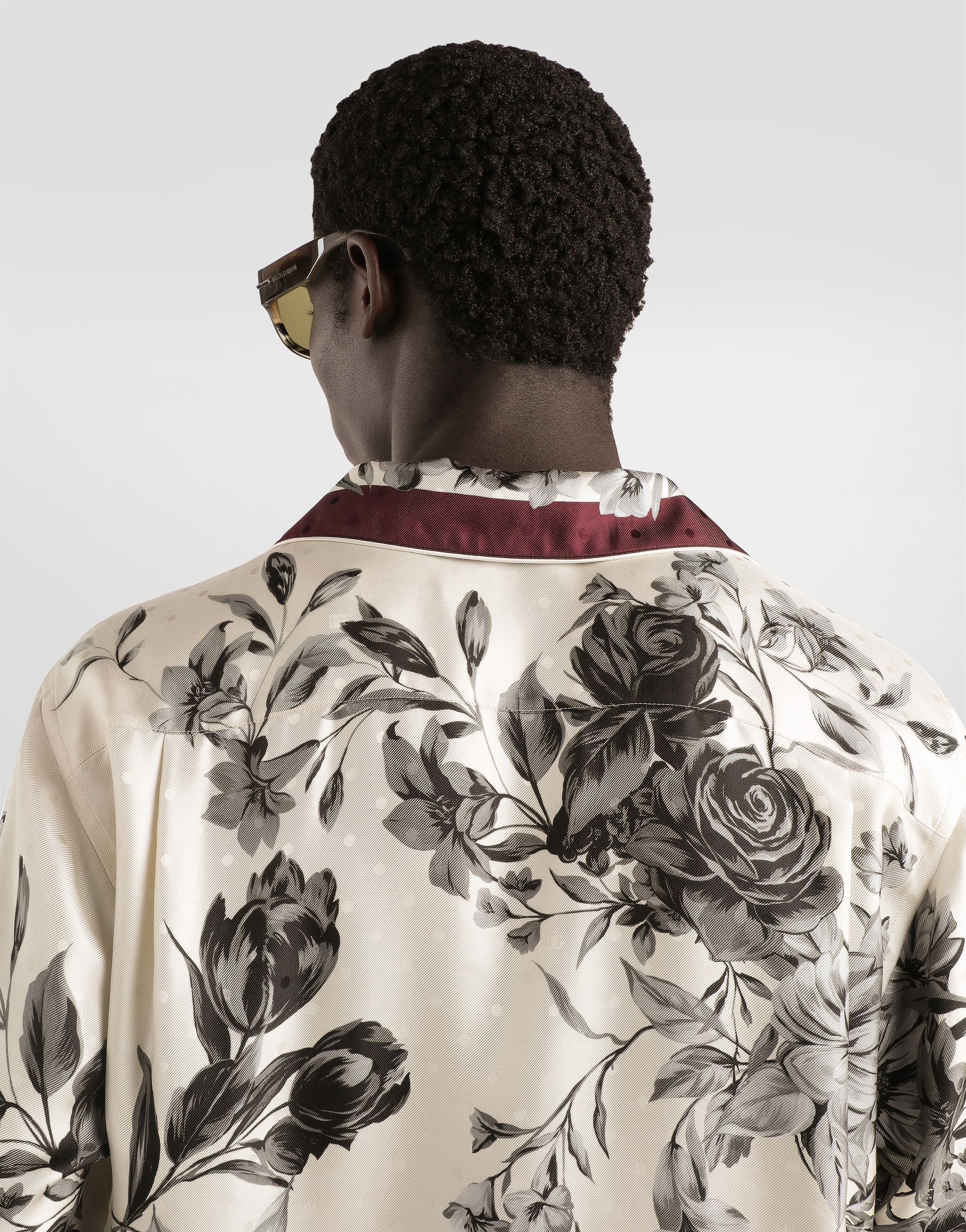 Flower bouquet-print twill shirt