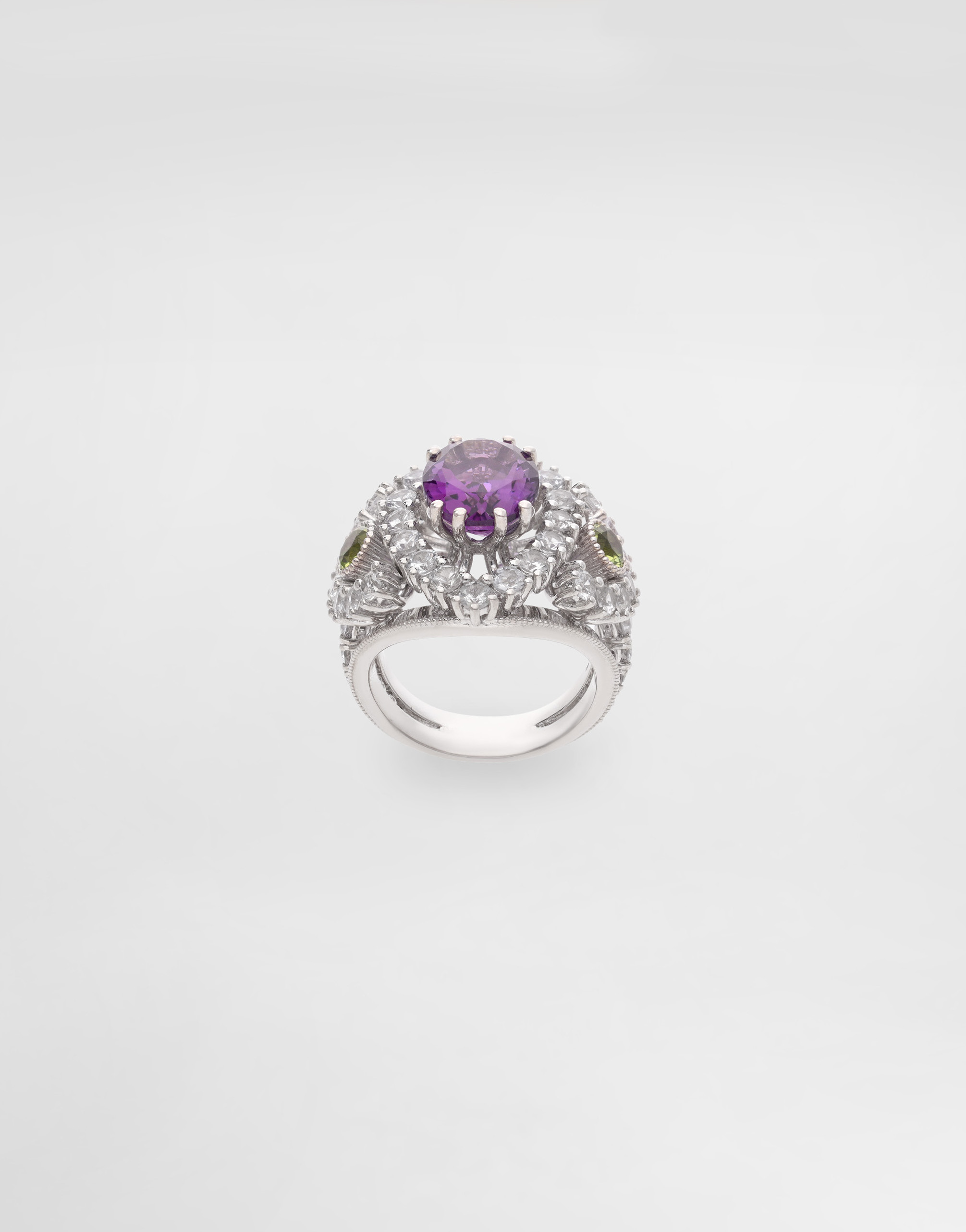 Dolce & Gabbana Eleganza Ring 18-carat White Gold, Amethyst, Peridots, And Sapphires In Metallic