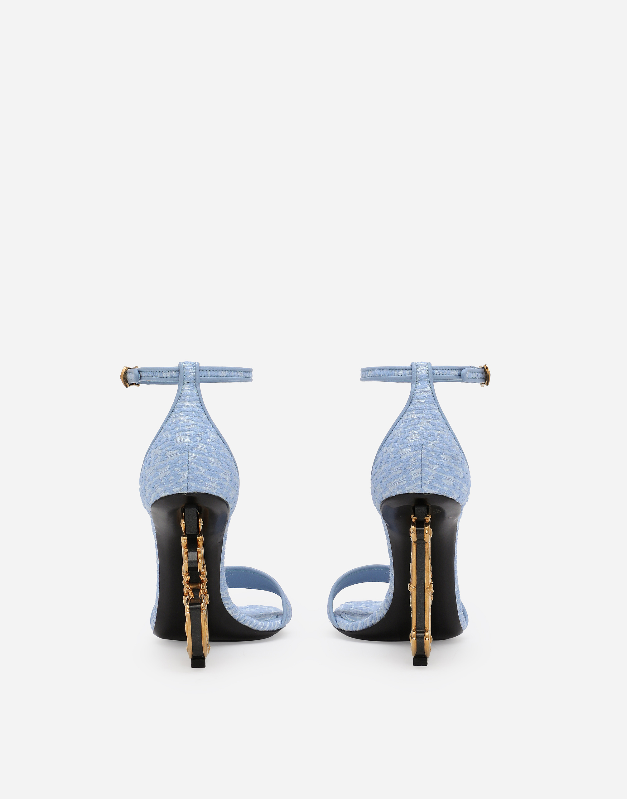 Dolce & Gabbana Bouclé Fabric Sandals With Baroque Dg Detail In Azure