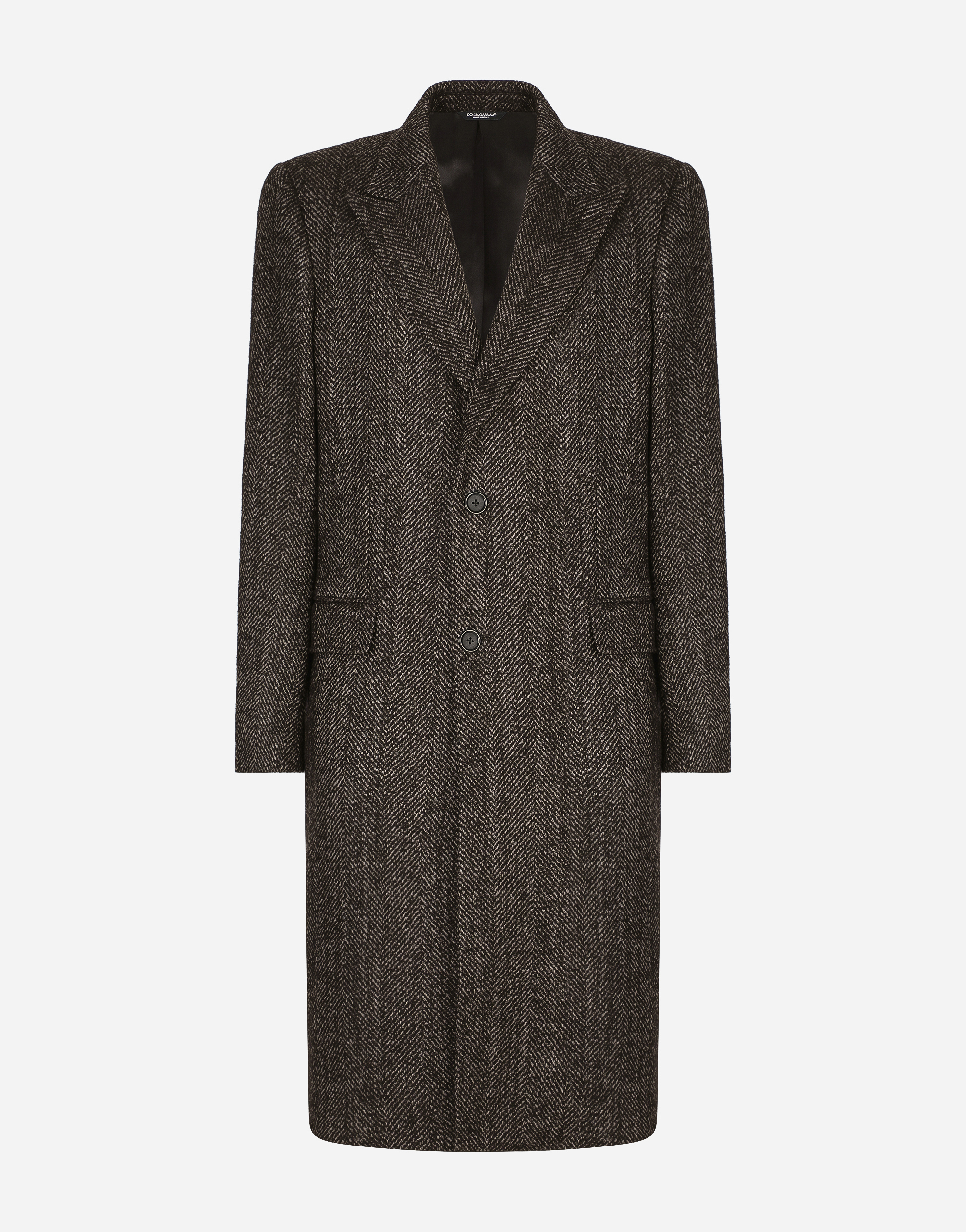 DOLCE & GABBANA SINGLE-BREASTED HERRINGBONE ALPACA WOOL COAT