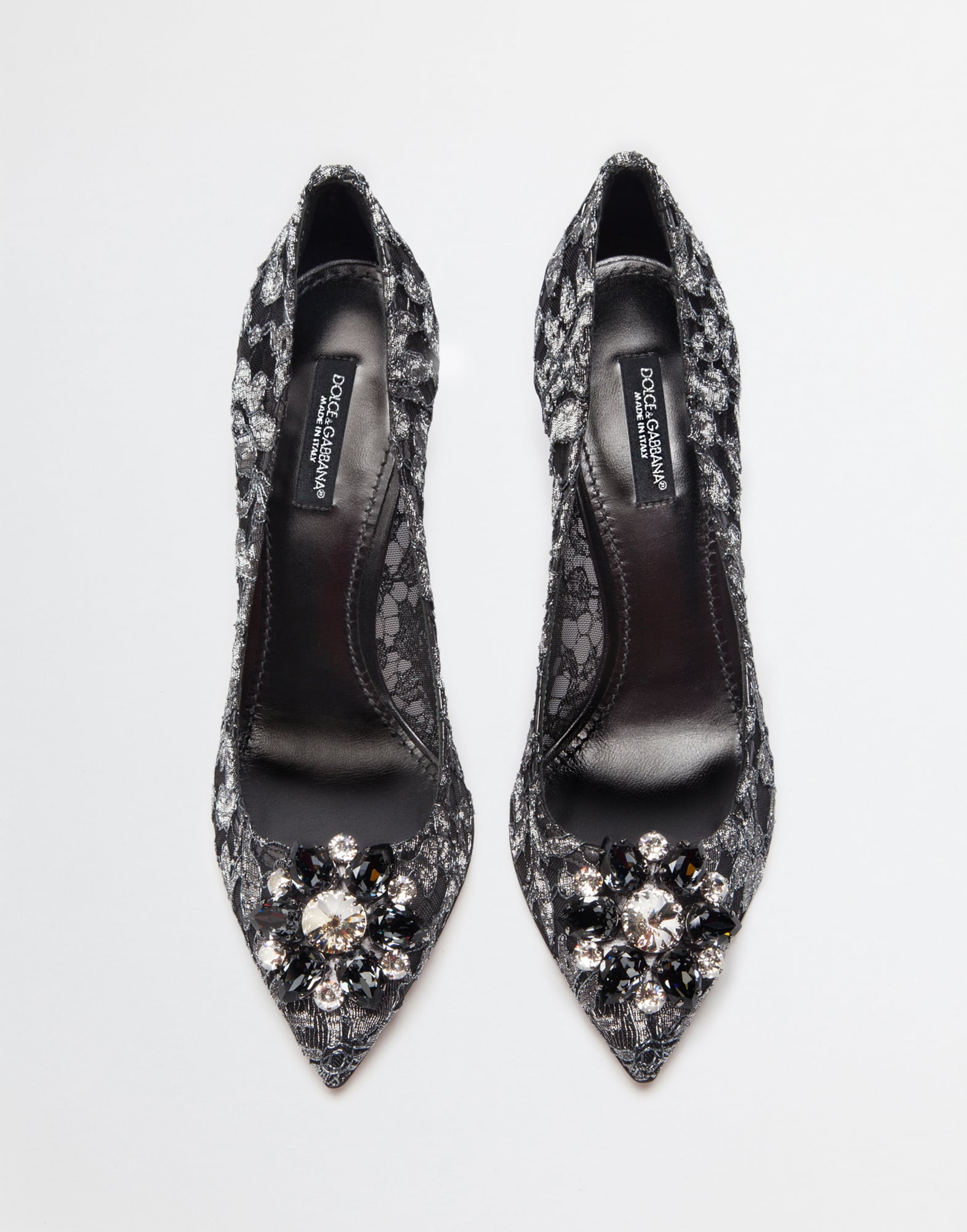  Dolce & Gabbana Escarpins Rainbow En Dentelle Lurex Avec Broche - Femme Escarpins Et Slingbacks Gris 36 