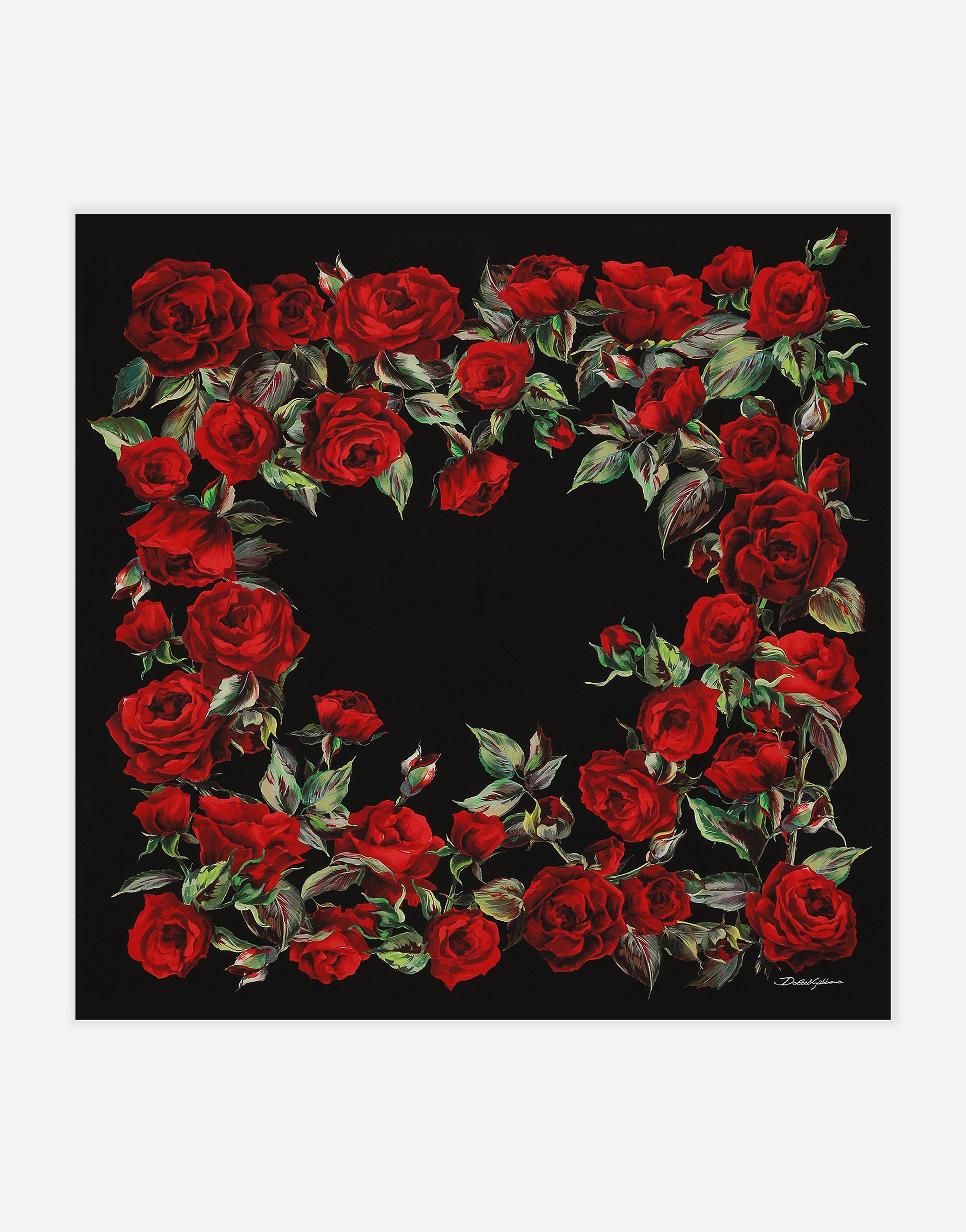 Dolce & Gabbana Red Rose-print Silk Twill Foulard (90x90) - Woman Scarves And Silks Multicolor Onesize