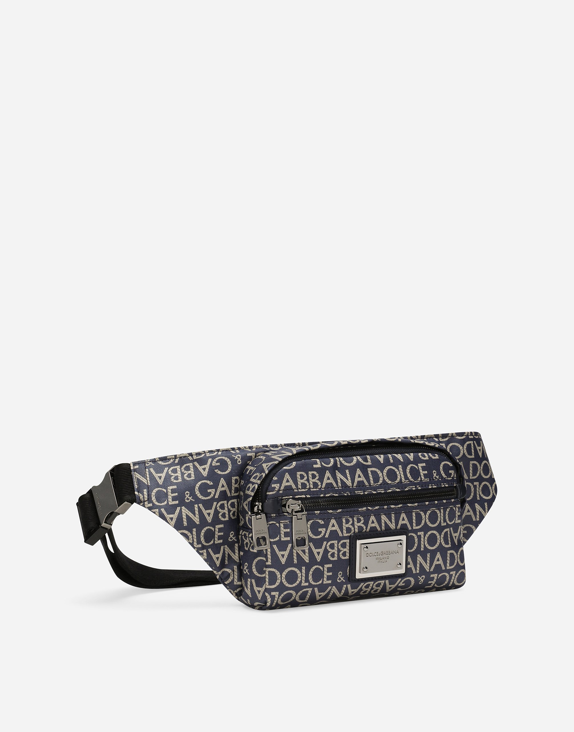 Shop Dolce & Gabbana Small Coated Jacquard Belt Bag In Blue
