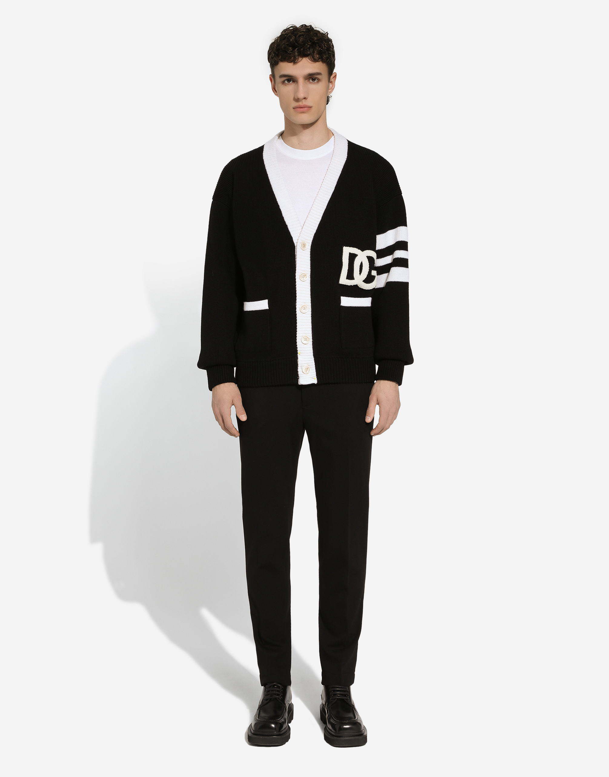 Shop Dolce & Gabbana Wool Fisherman's Rib Cardigan With Dg Logo In Multicolor