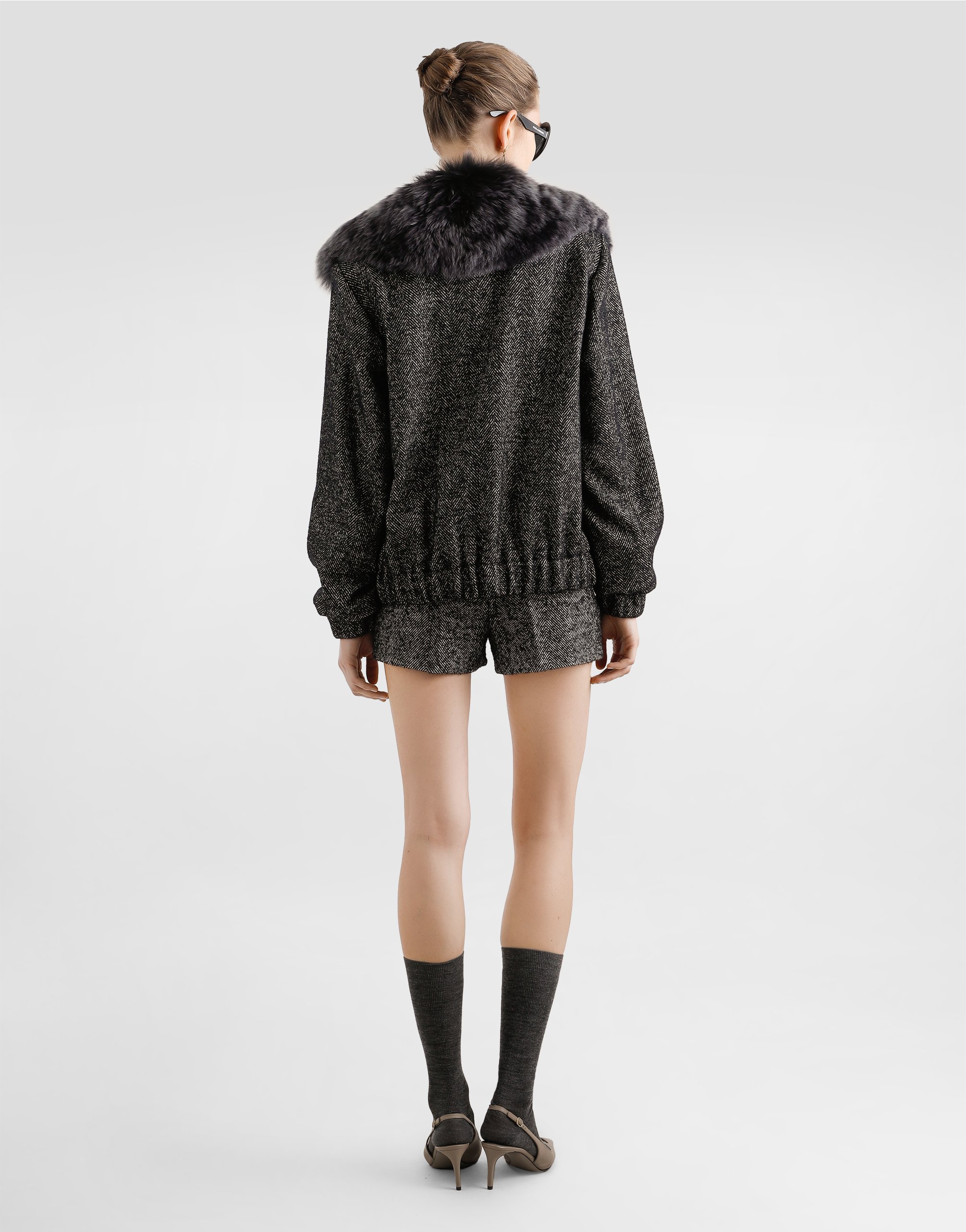 Dolce & Gabbana Herringbone Tweed Shorts In Gray