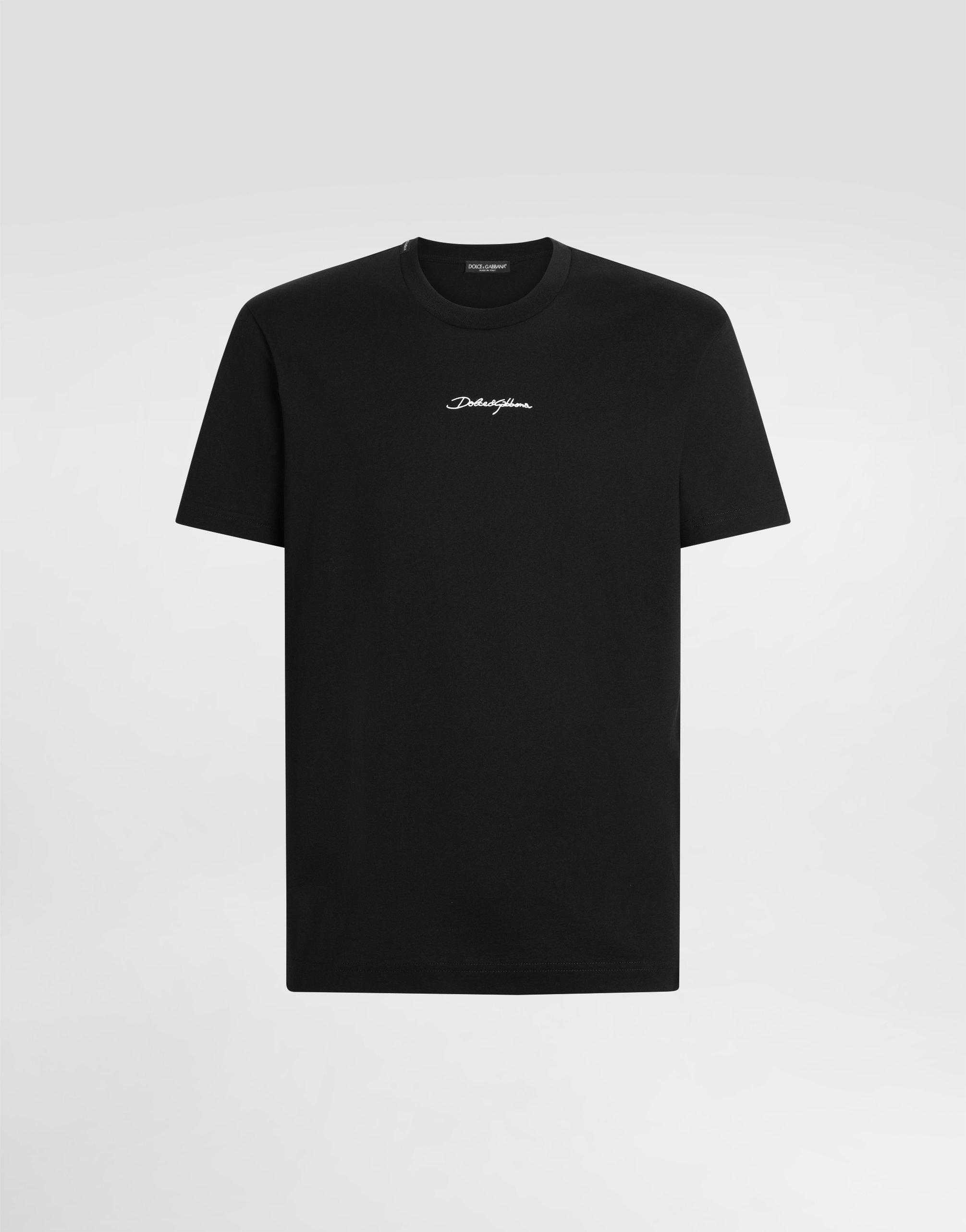 Dolce & Gabbana Men's Black Cotton T-Shirt With Logo - Man T-Shirts And Polos Size 52 - Image 1